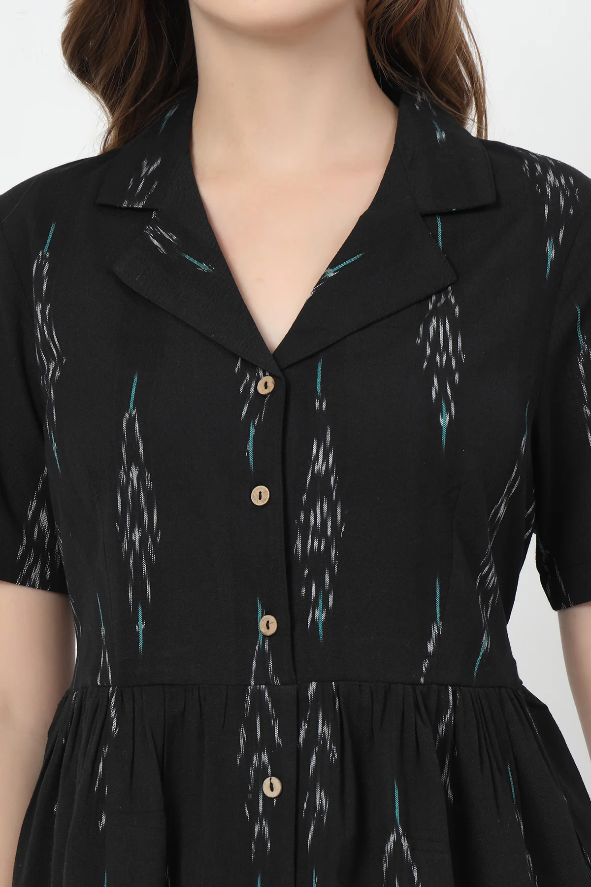 Ikat Print Zipless Feeding Dress-Black & Grey - Image 7