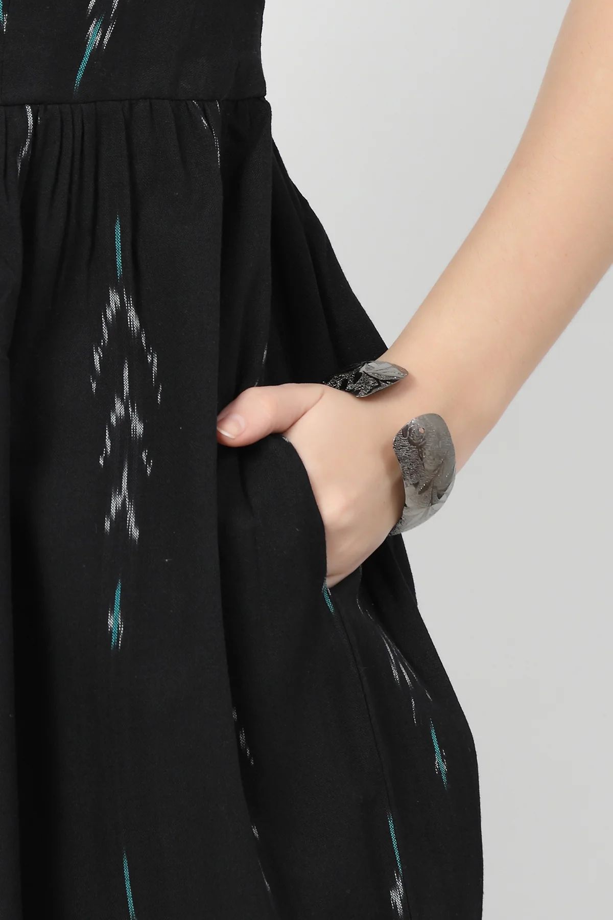 Ikat Print Zipless Feeding Dress-Black & Grey - Image 8