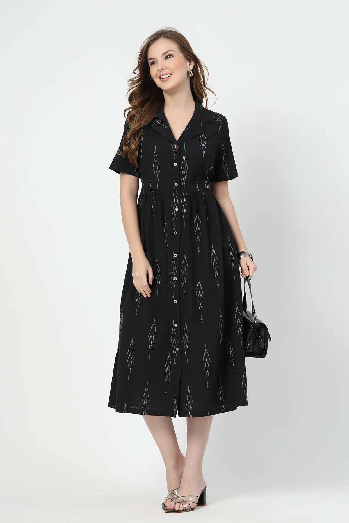 Ikat Print Zipless Feeding Dress-Black & Grey - Image 9
