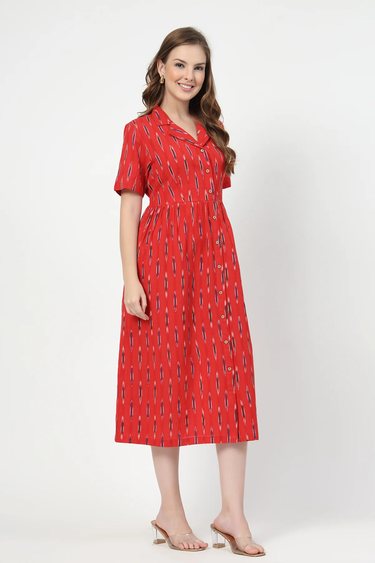 Ikat Print Zipless Feeding Dress-Brick Red - Image 10