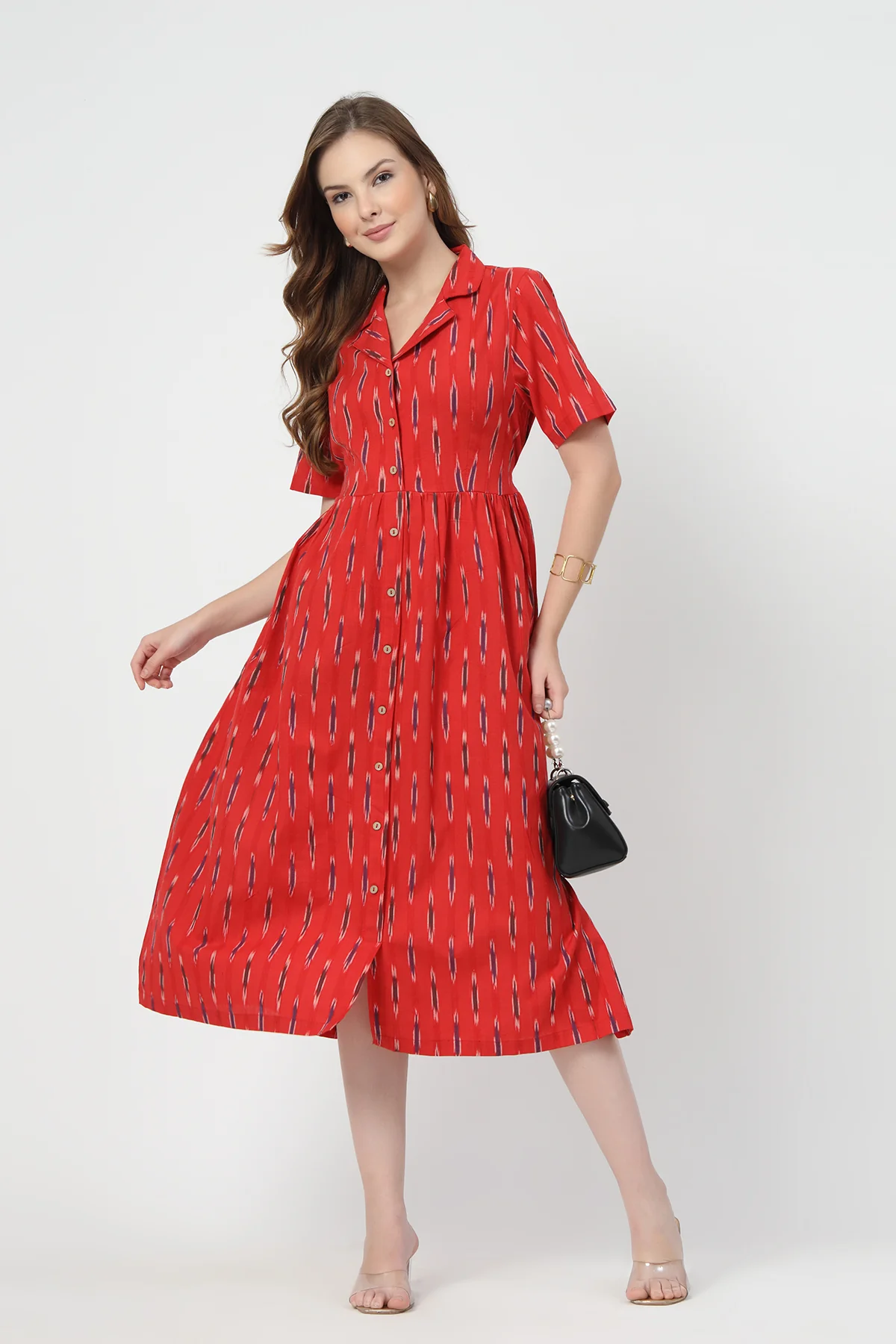 Ikat Print Zipless Feeding Dress-Brick Red - Image 11