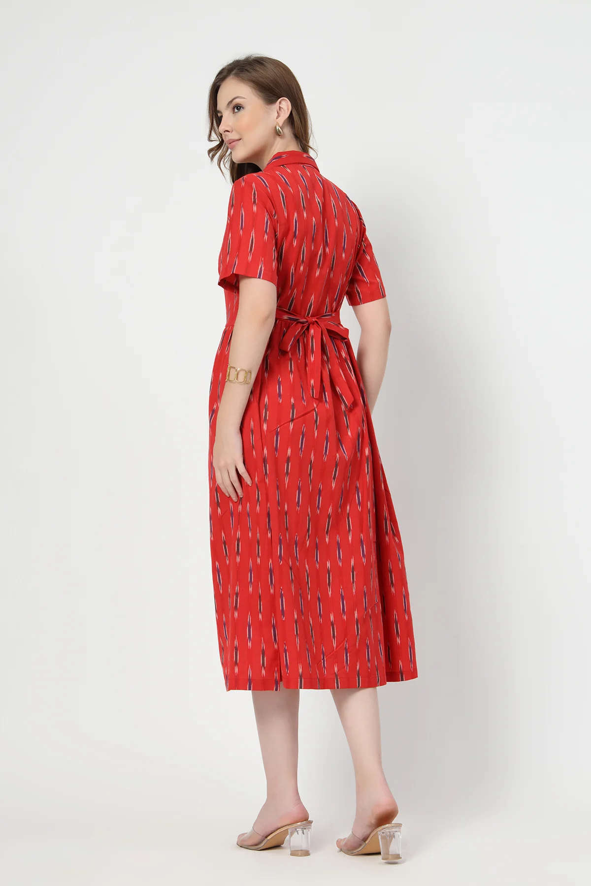 Ikat Print Zipless Feeding Dress-Brick Red - Image 3
