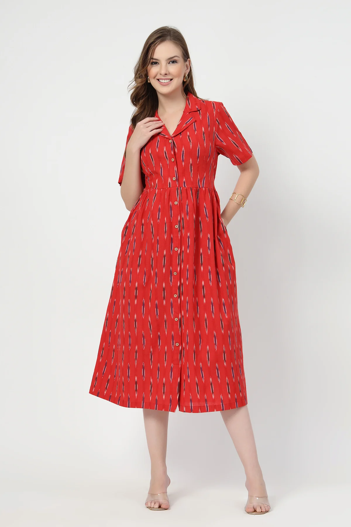 Ikat Print Zipless Feeding Dress-Brick Red - Image 5