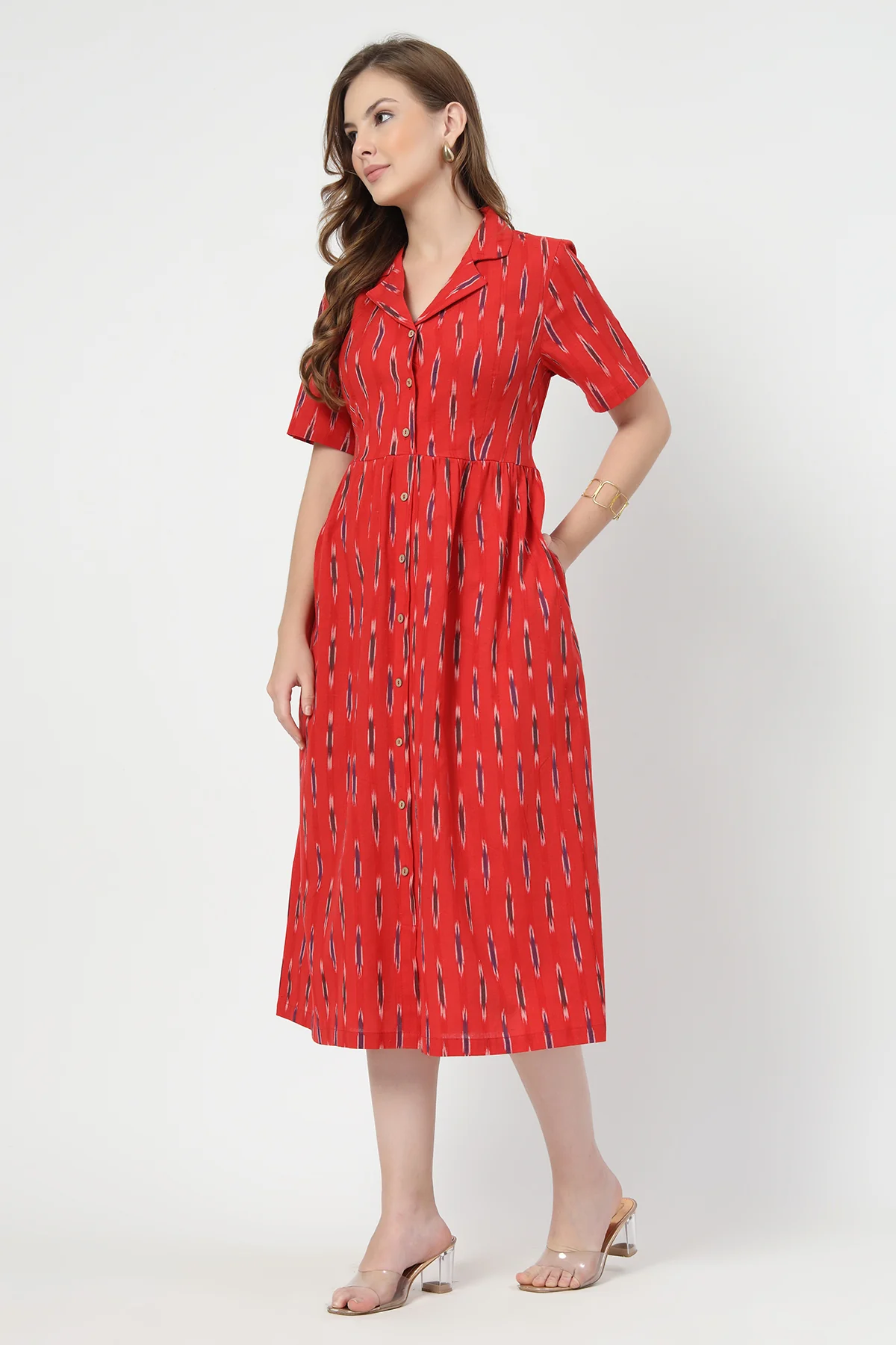 Ikat Print Zipless Feeding Dress-Brick Red - Image 8