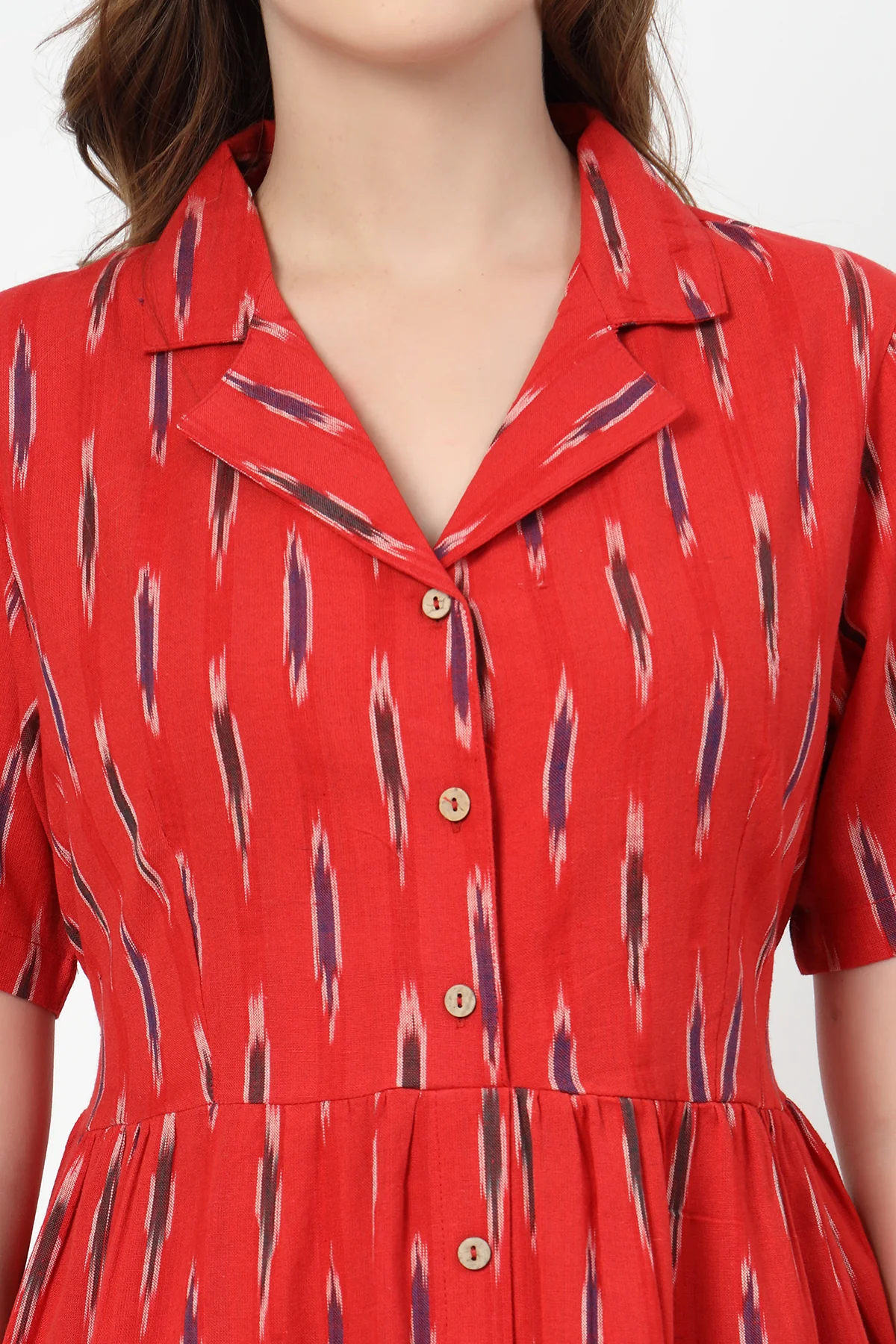 Ikat Print Zipless Feeding Dress-Brick Red - Image 9