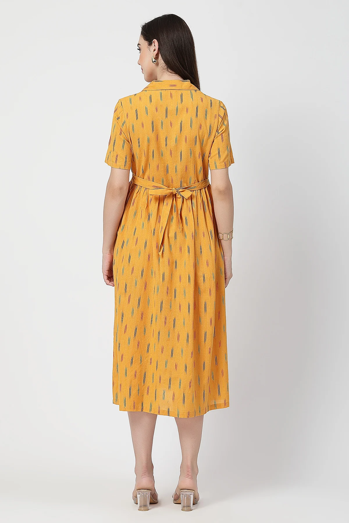 Ikat Print Zipless Feeding Dress - Mustard Yellow - Image 3