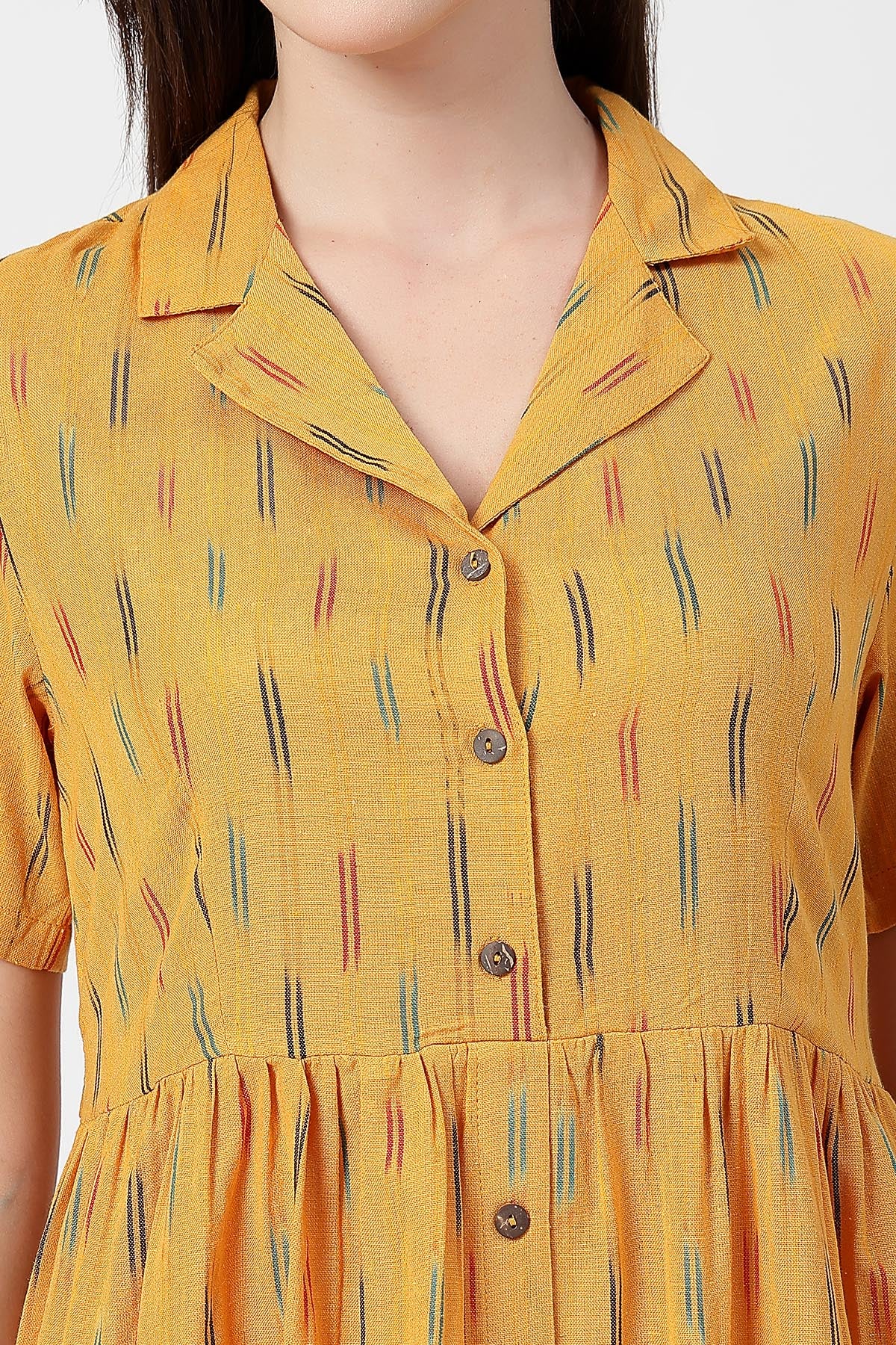 Ikat Print Zipless Feeding Dress - Mustard Yellow - Image 5