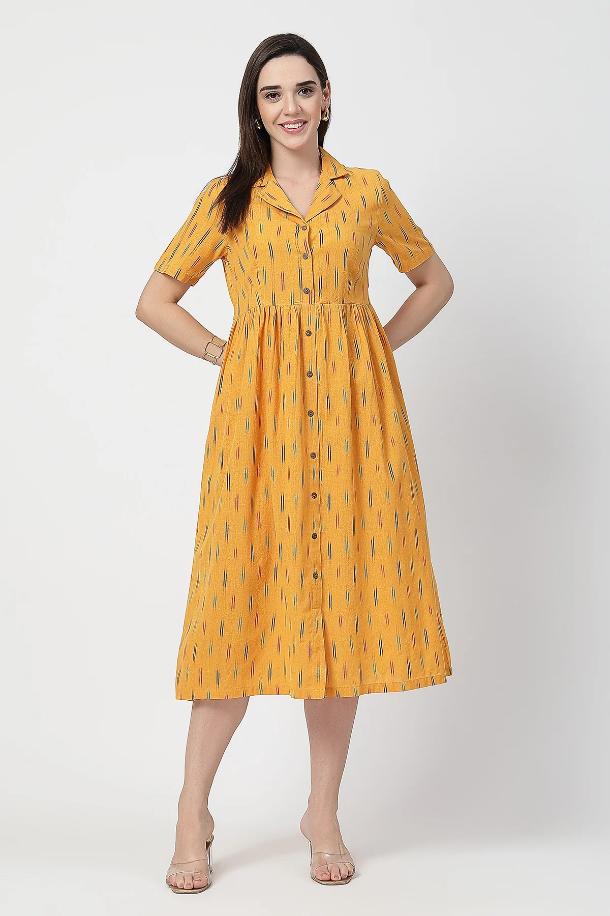 Ikat Print Zipless Feeding Dress - Mustard Yellow - Image 6