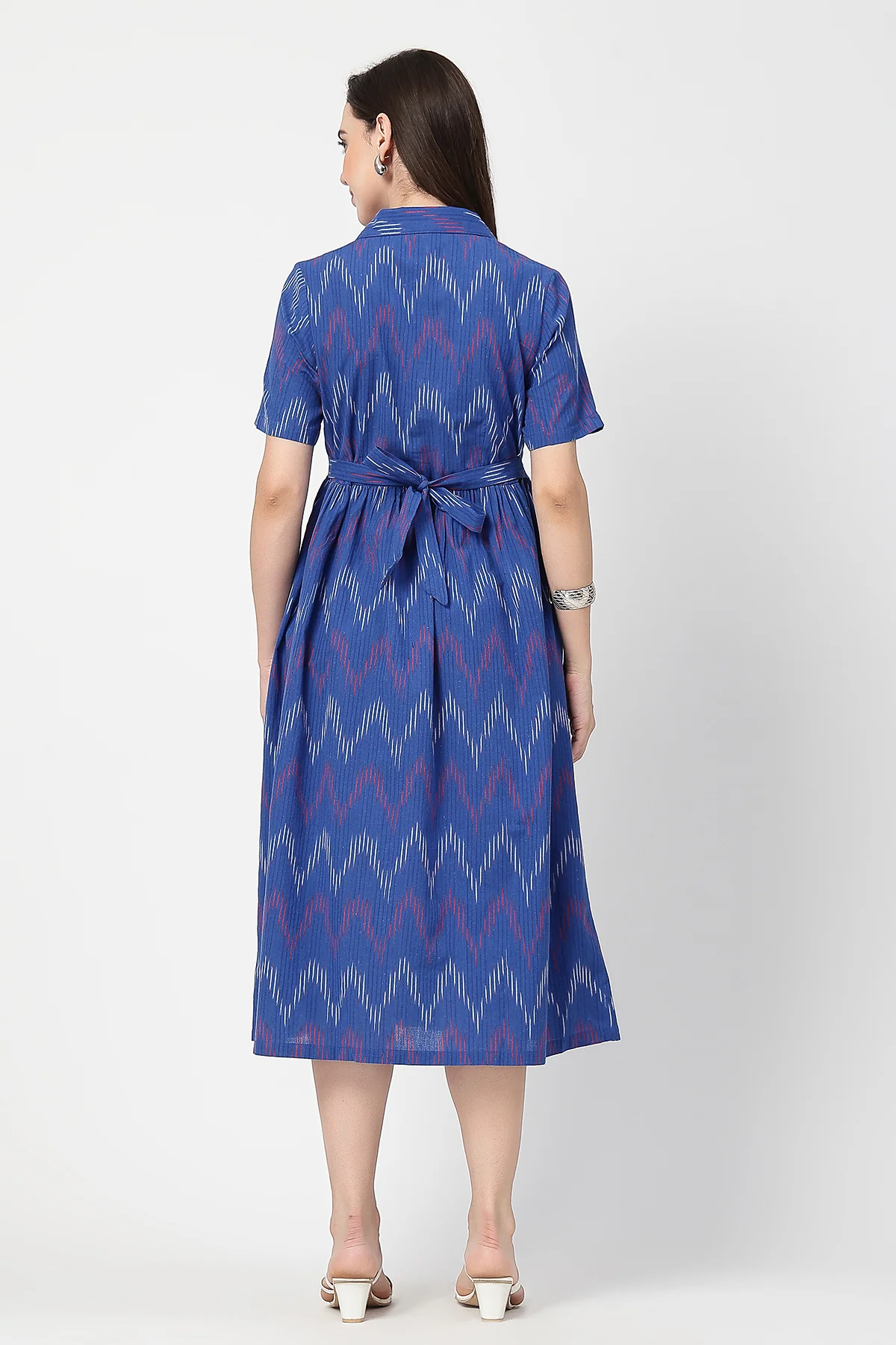 Ikat Print Zipless Feeding Dress - Blue - Image 3