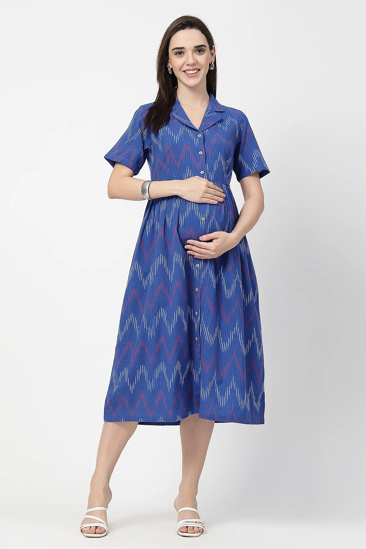 Ikat Print Zipless Feeding Dress - Blue - Image 5