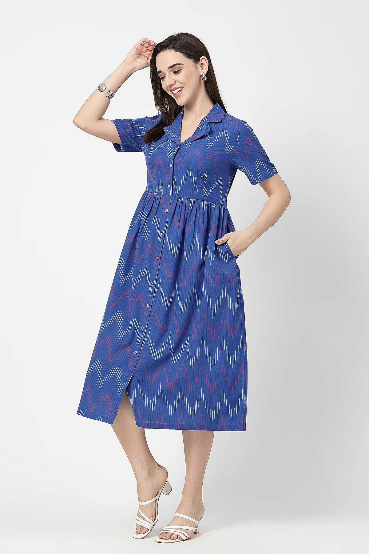 Ikat Print Zipless Feeding Dress - Blue - Image 6