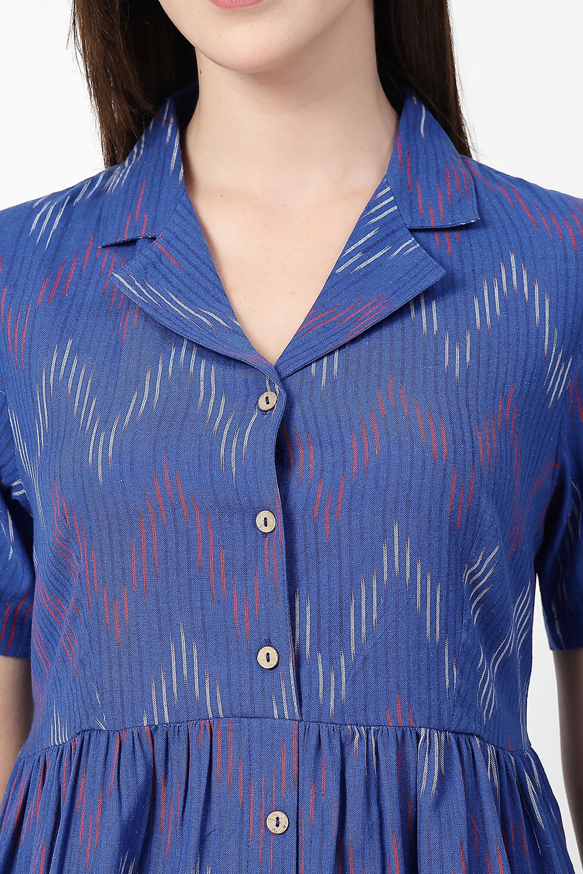 Ikat Print Zipless Feeding Dress - Blue - Image 7