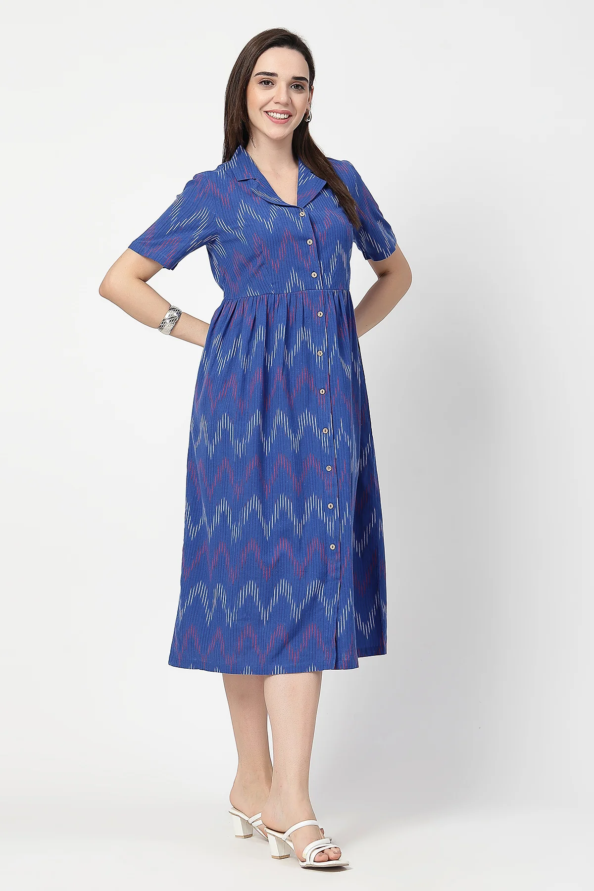 Ikat Print Zipless Feeding Dress - Blue - Image 8