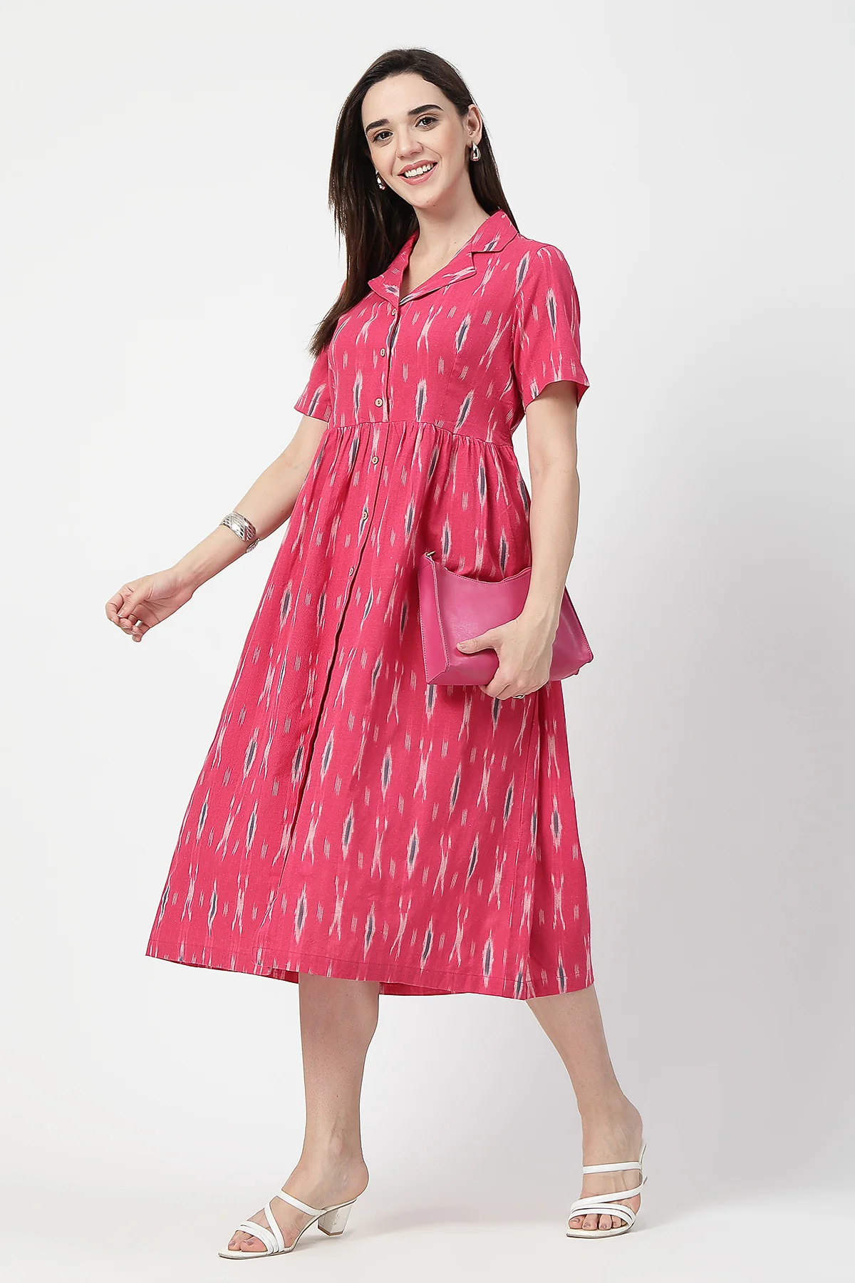 Ikat Print Zipless Feeding Dress - Pink - Image 10