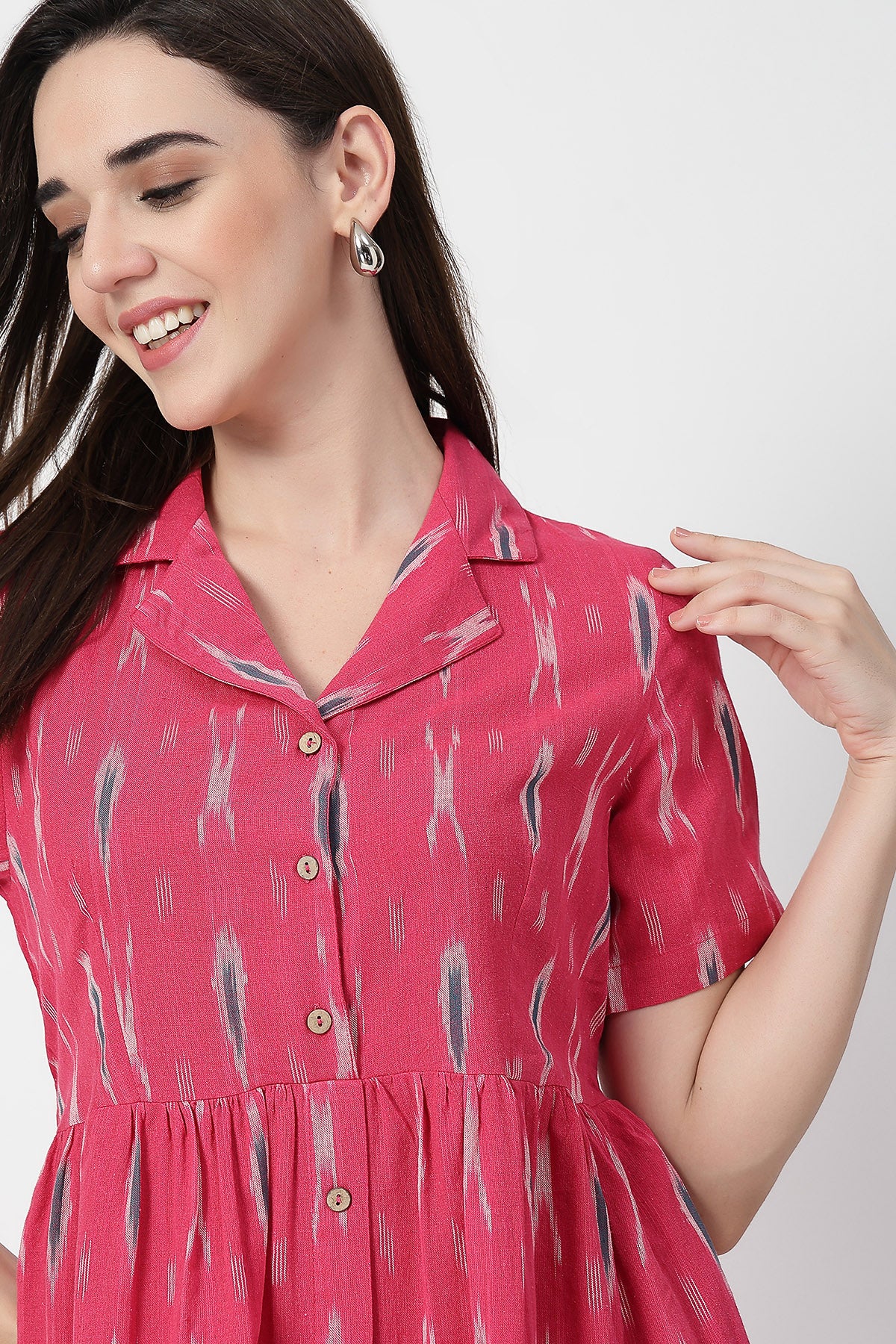 Ikat Print Zipless Feeding Dress - Pink - Image 11