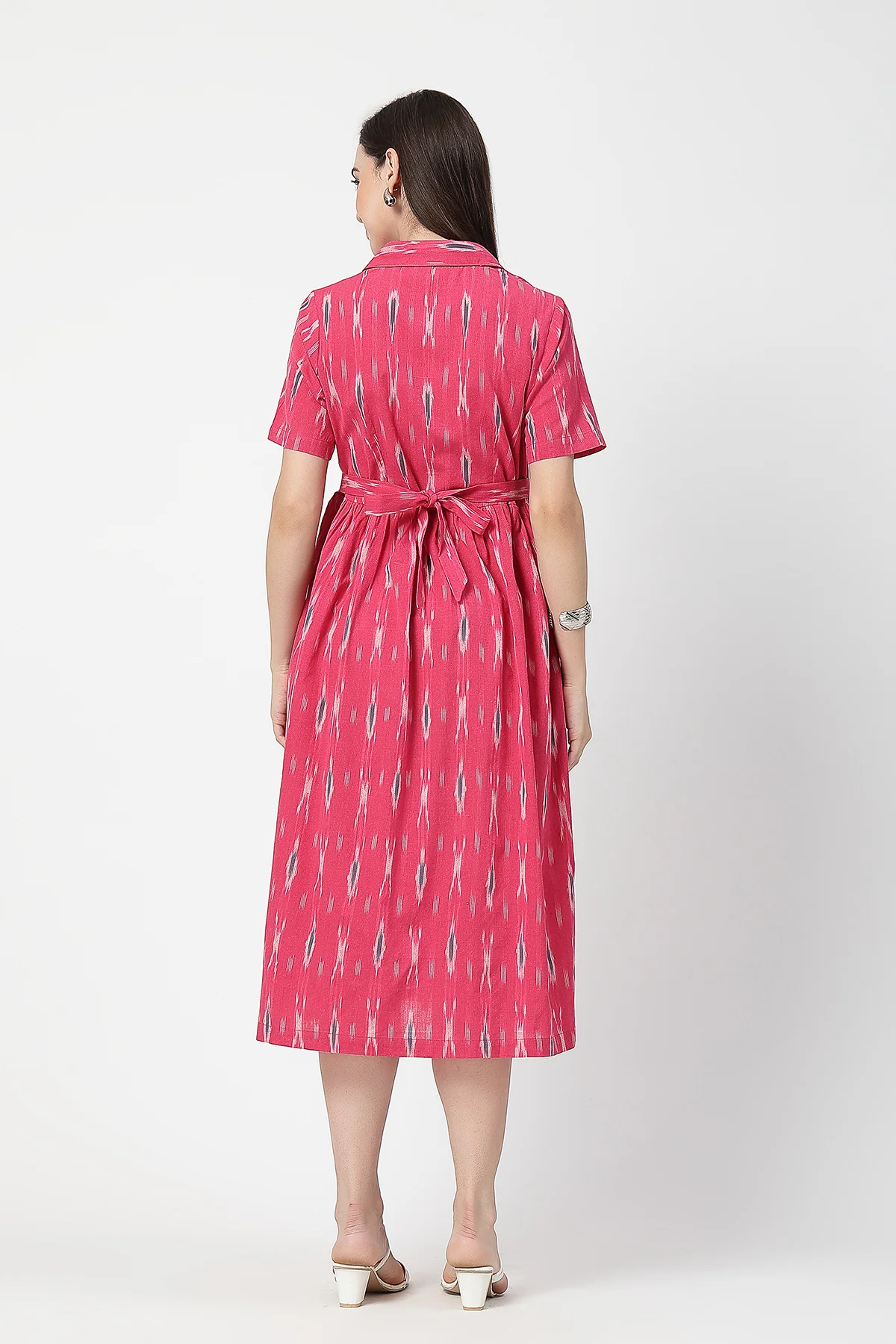 Ikat Print Zipless Feeding Dress - Pink - Image 3