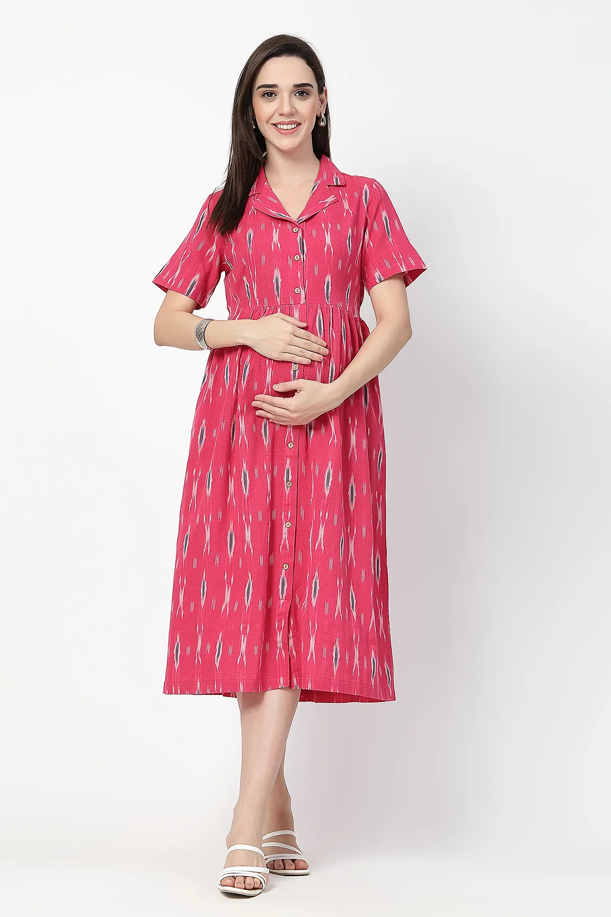Ikat Print Zipless Feeding Dress - Pink - Image 4