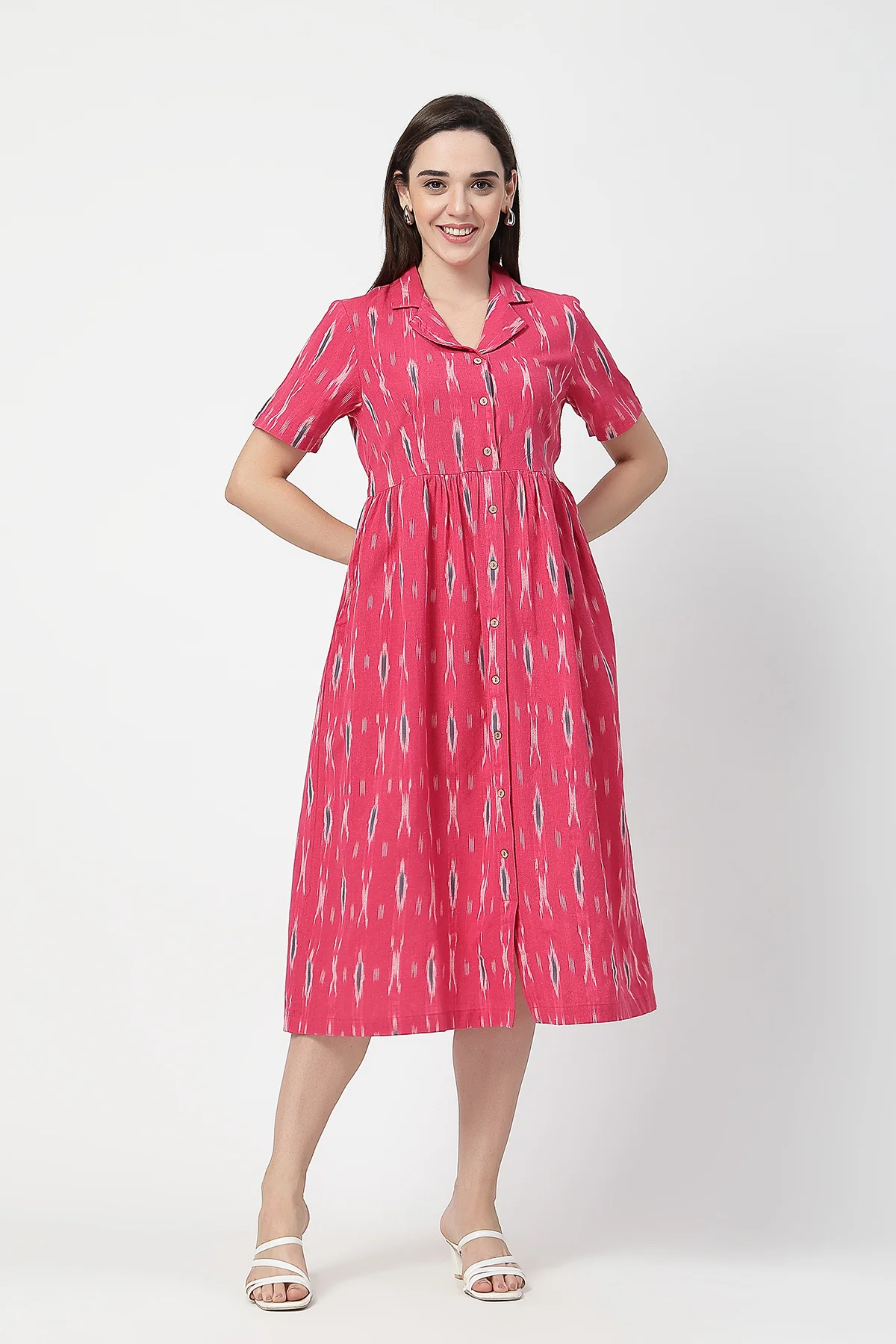 Ikat Print Zipless Feeding Dress - Pink - Image 5