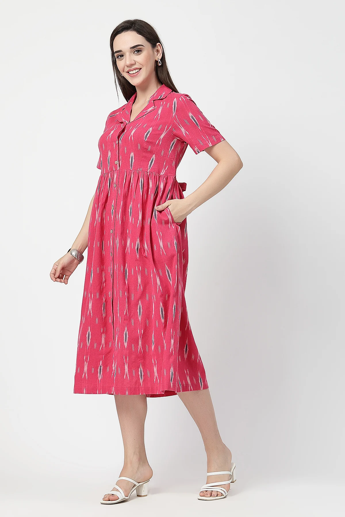 Ikat Print Zipless Feeding Dress - Pink - Image 6
