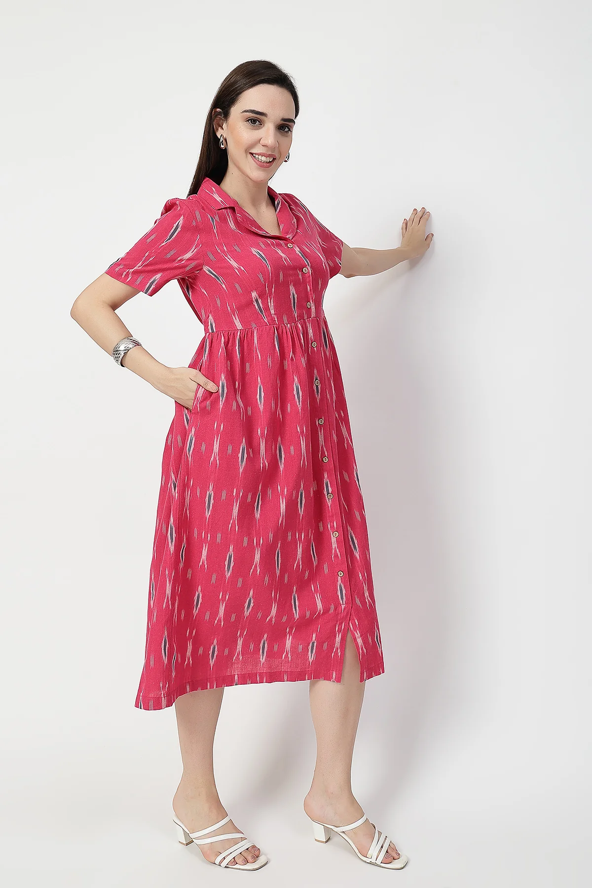 Ikat Print Zipless Feeding Dress - Pink - Image 8