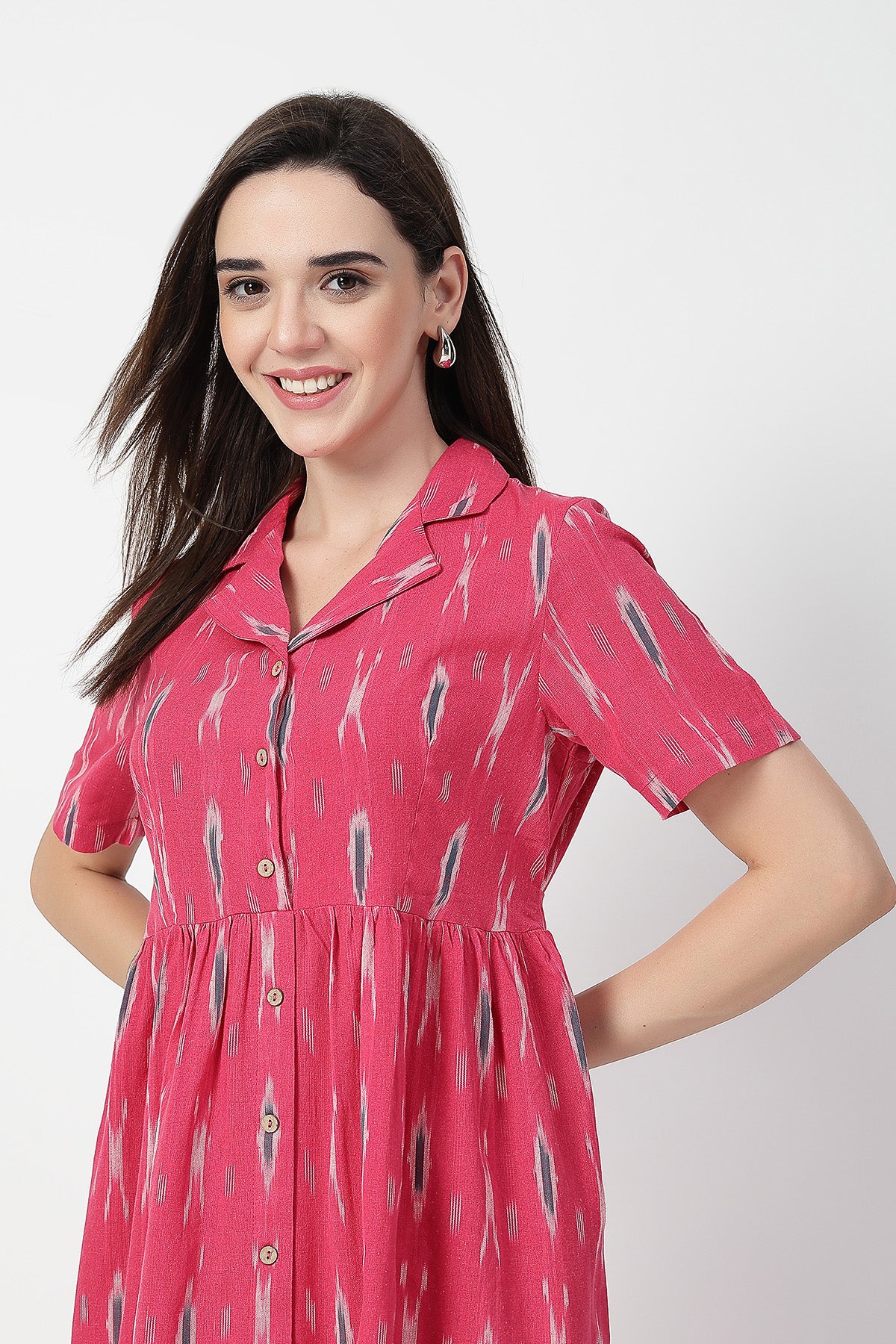 Ikat Print Zipless Feeding Dress - Pink - Image 9