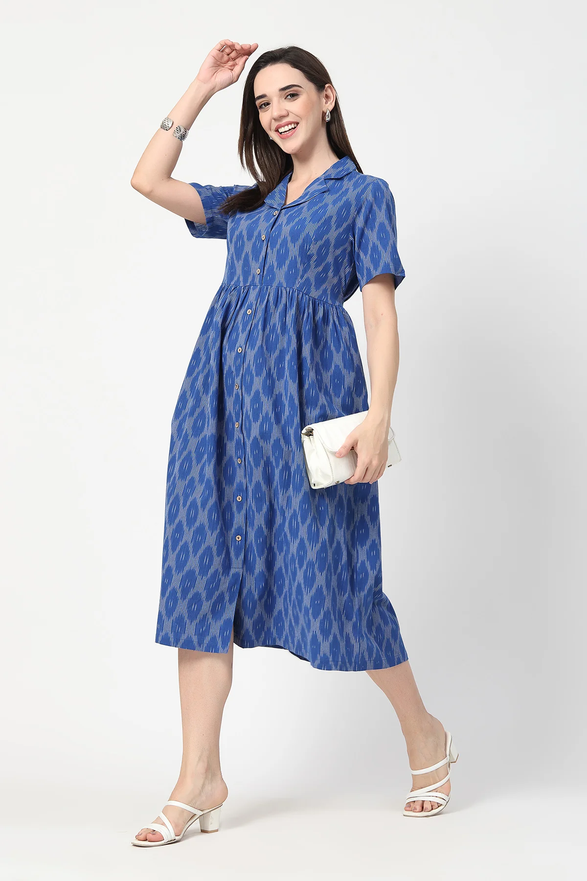 Ikat Print Zipless Feeding Dress - Royal Blue - Image 10