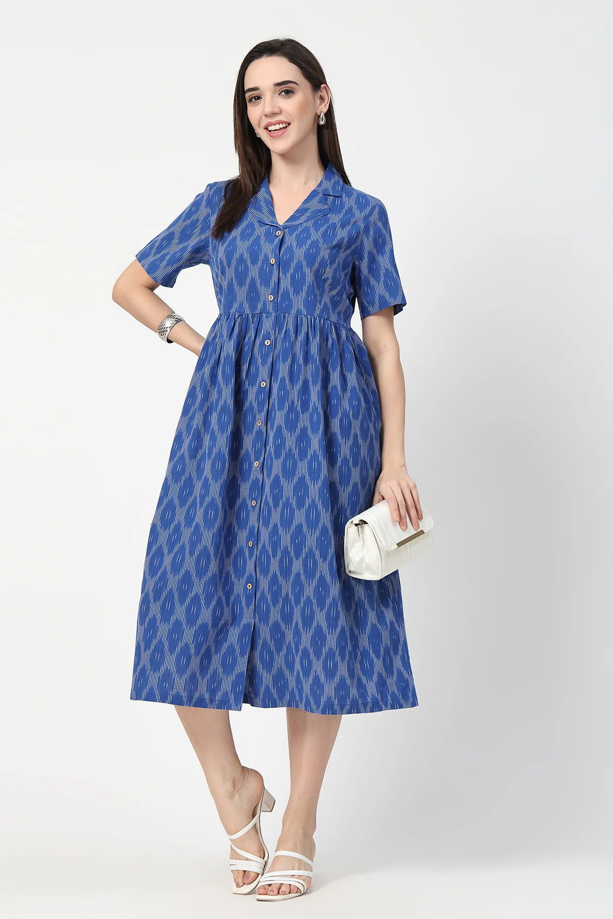 Ikat Print Zipless Feeding Dress - Royal Blue - Image 11