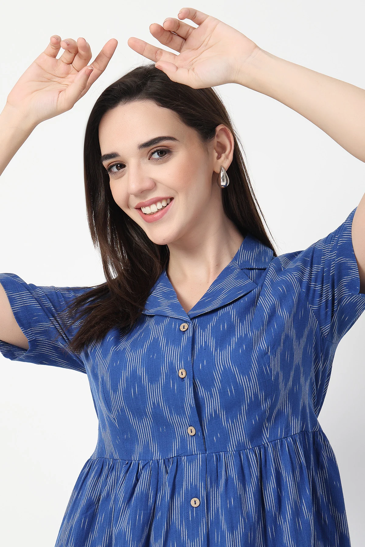Ikat Print Zipless Feeding Dress - Royal Blue - Image 12