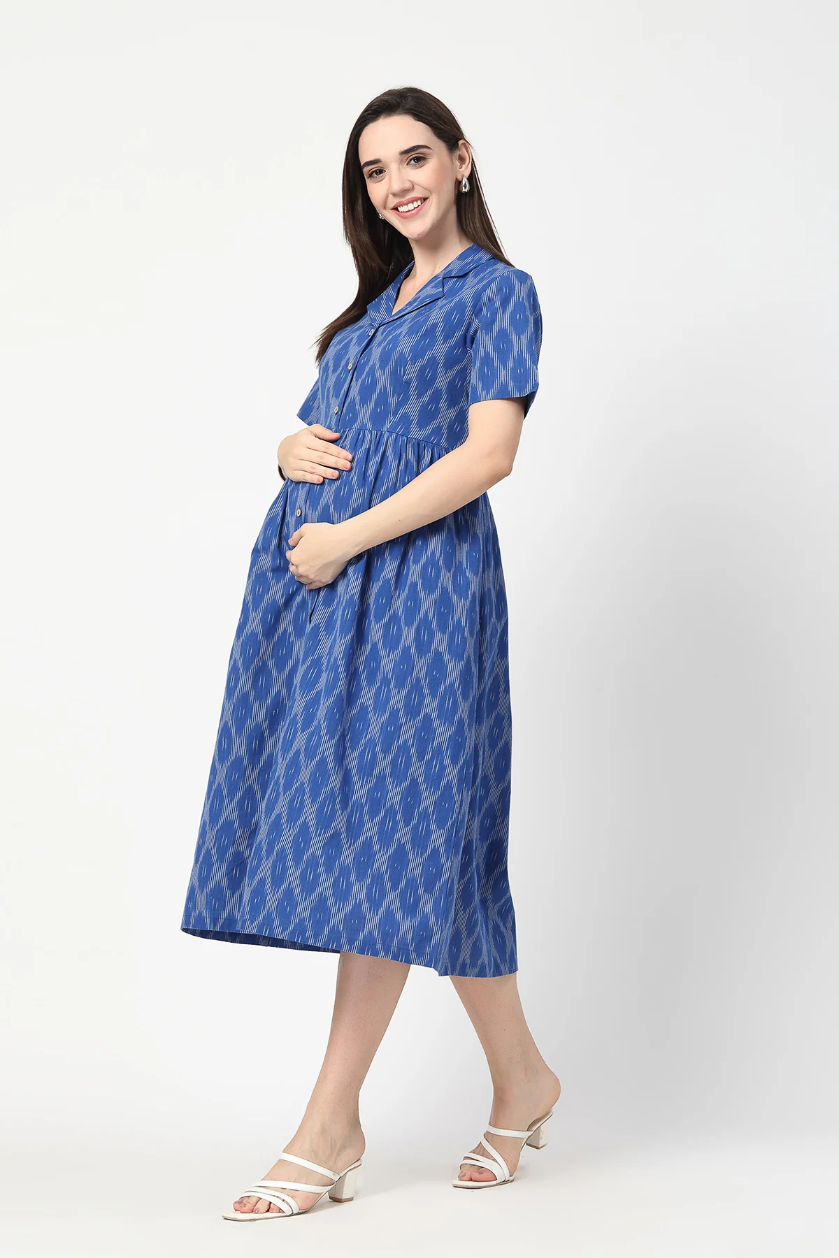 Ikat Print Zipless Feeding Dress - Royal Blue - Image 13