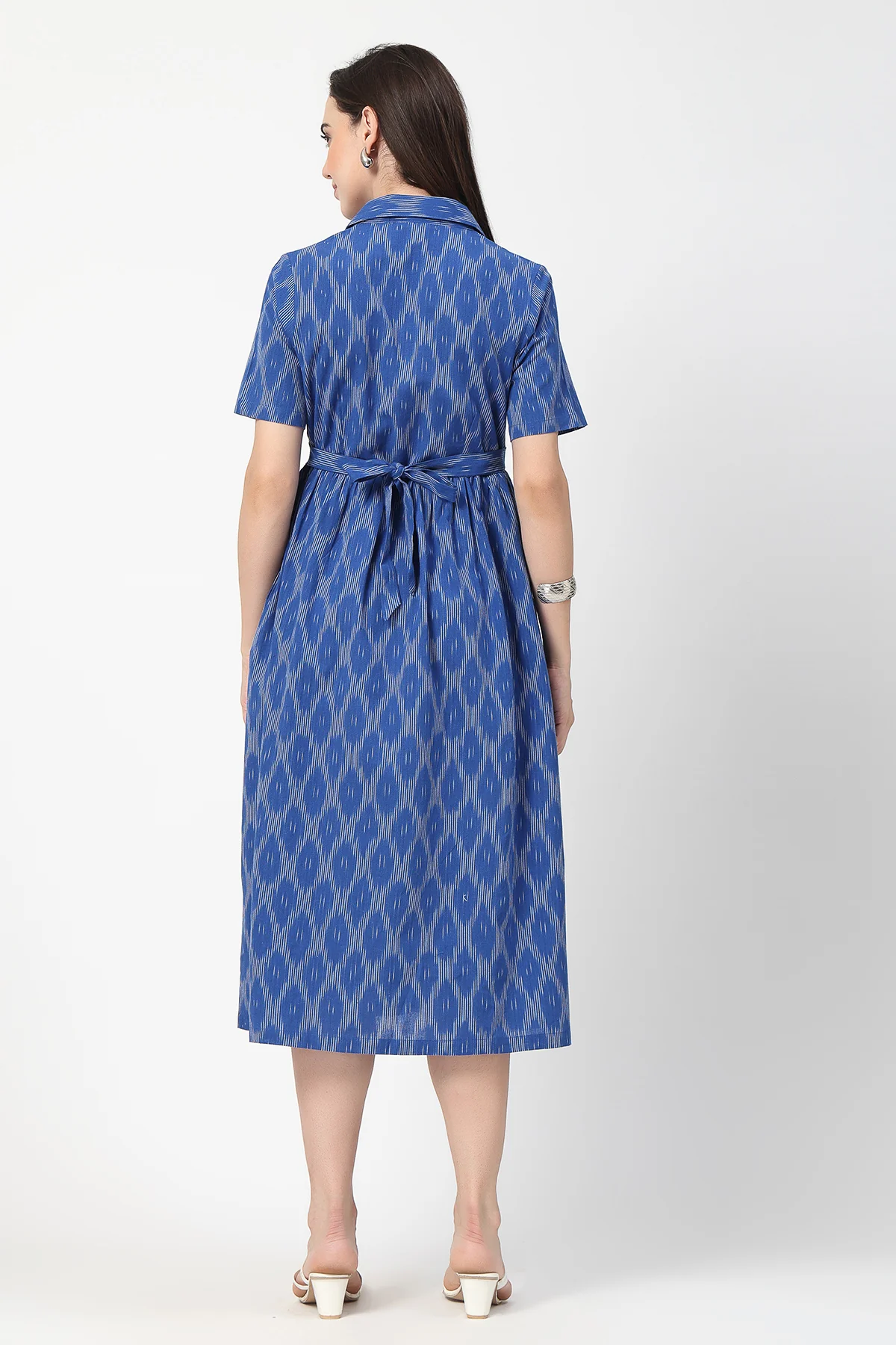 Ikat Print Zipless Feeding Dress - Royal Blue - Image 3