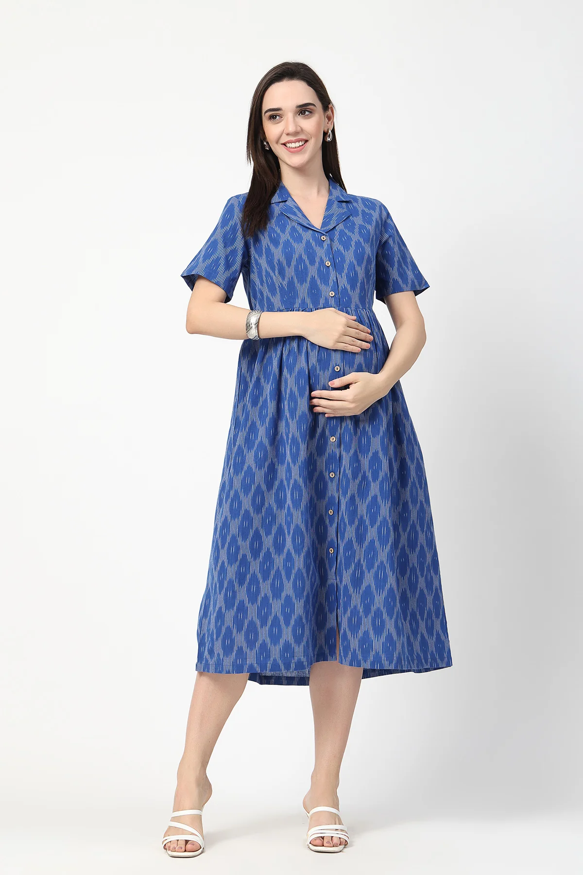 Ikat Print Zipless Feeding Dress - Royal Blue - Image 4