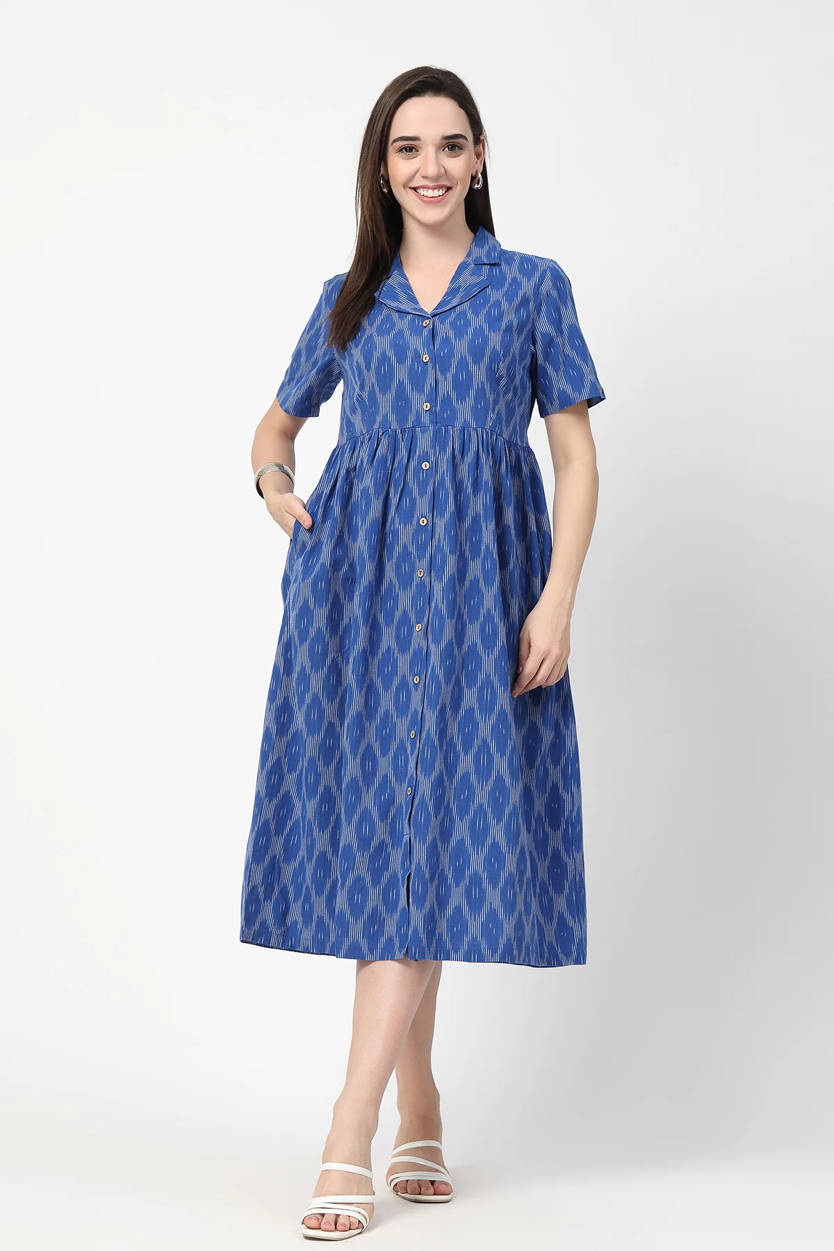 Ikat Print Zipless Feeding Dress - Royal Blue - Image 5