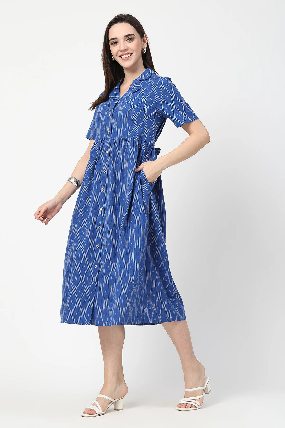 Ikat Print Zipless Feeding Dress - Royal Blue - Image 6