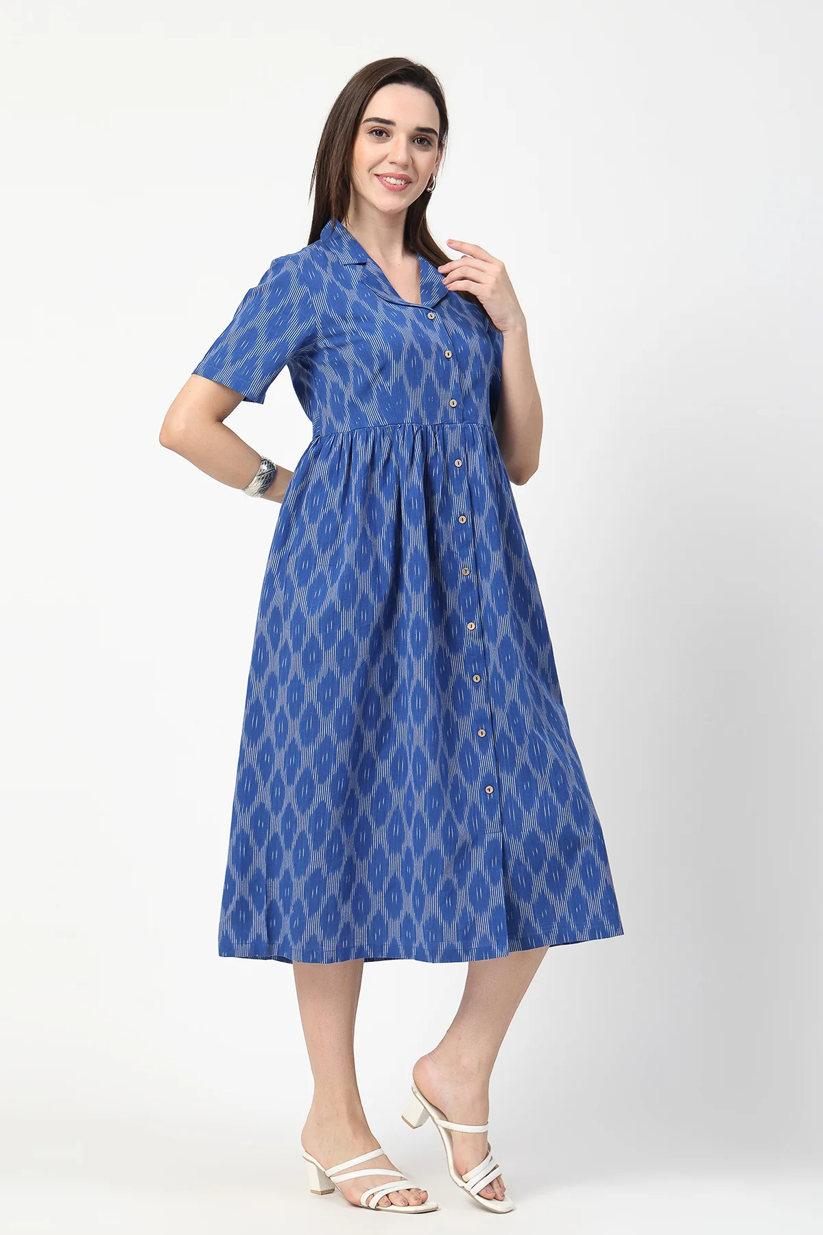 Ikat Print Zipless Feeding Dress - Royal Blue - Image 8