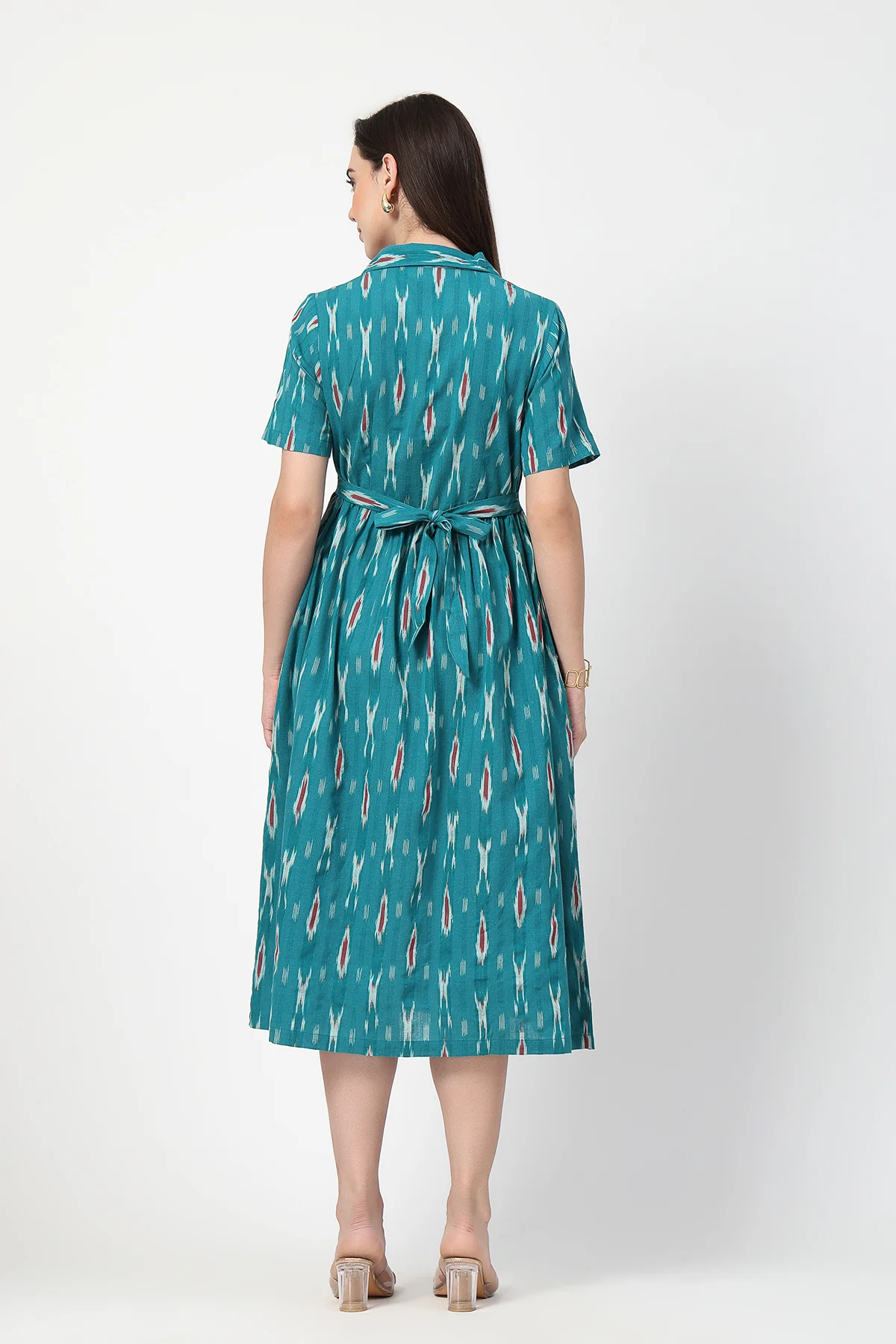 Ikat Print Zipless Feeding Dress - Teal Blue - Image 3