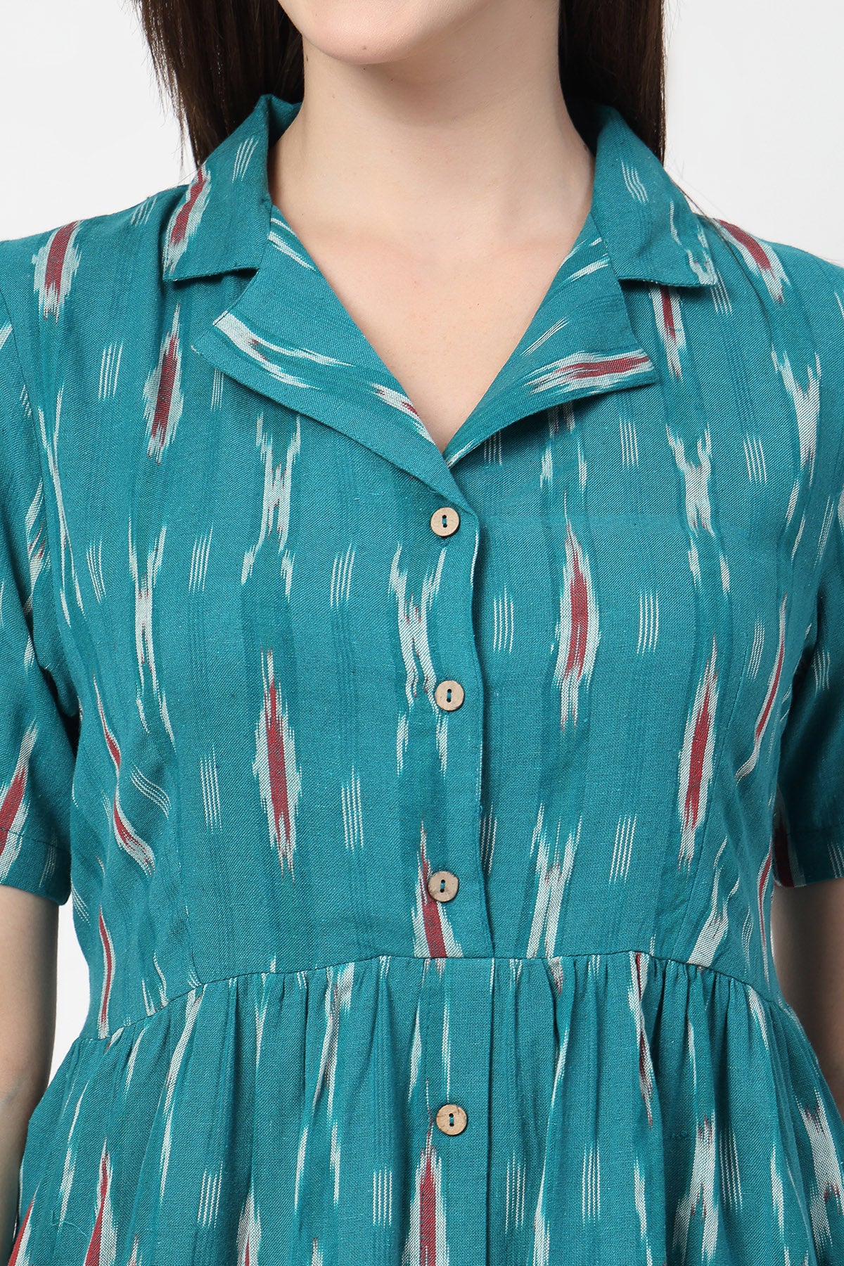 Ikat Print Zipless Feeding Dress - Teal Blue - Image 5
