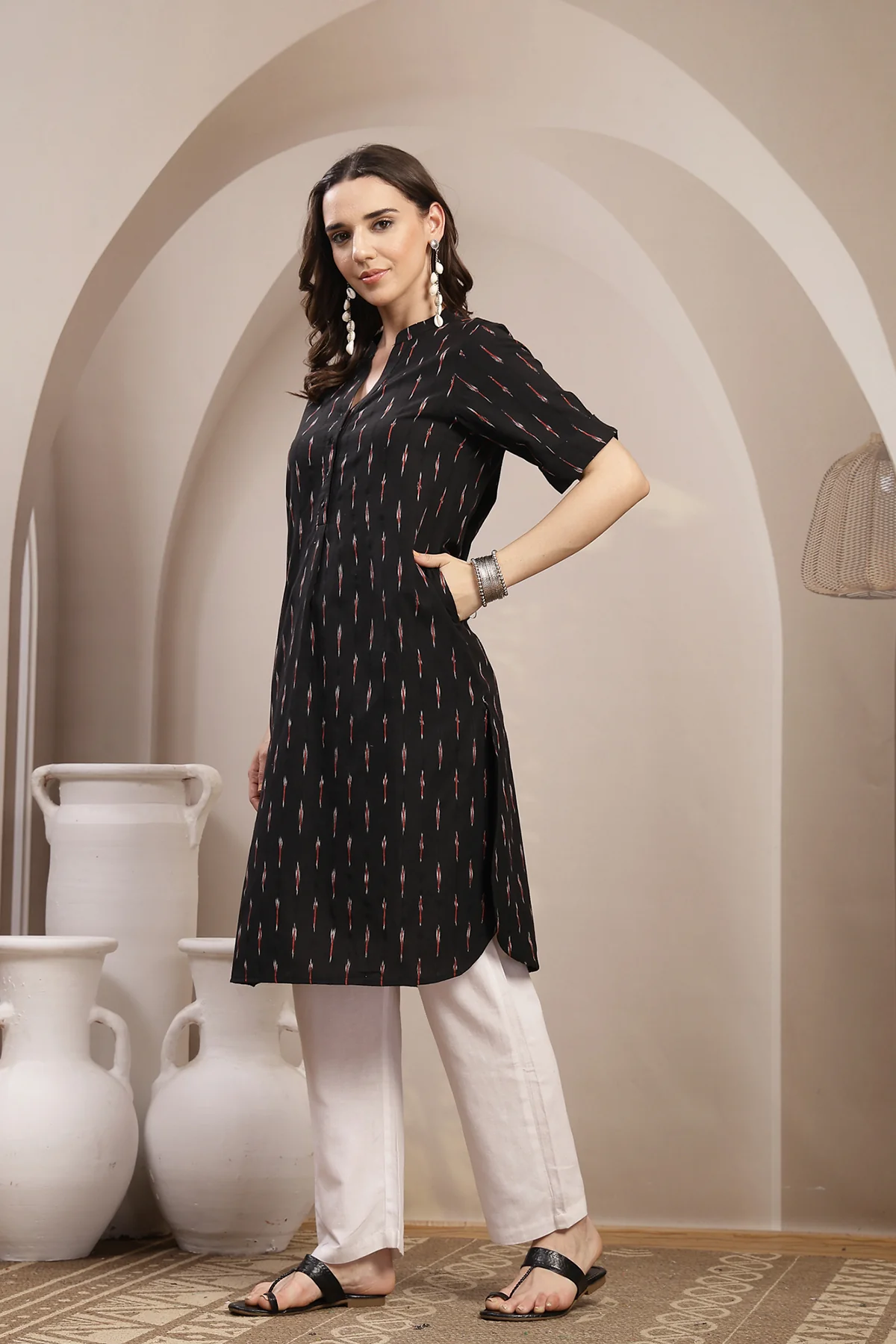 Ikat Zipless Maternity Kurta - Black - Image 6