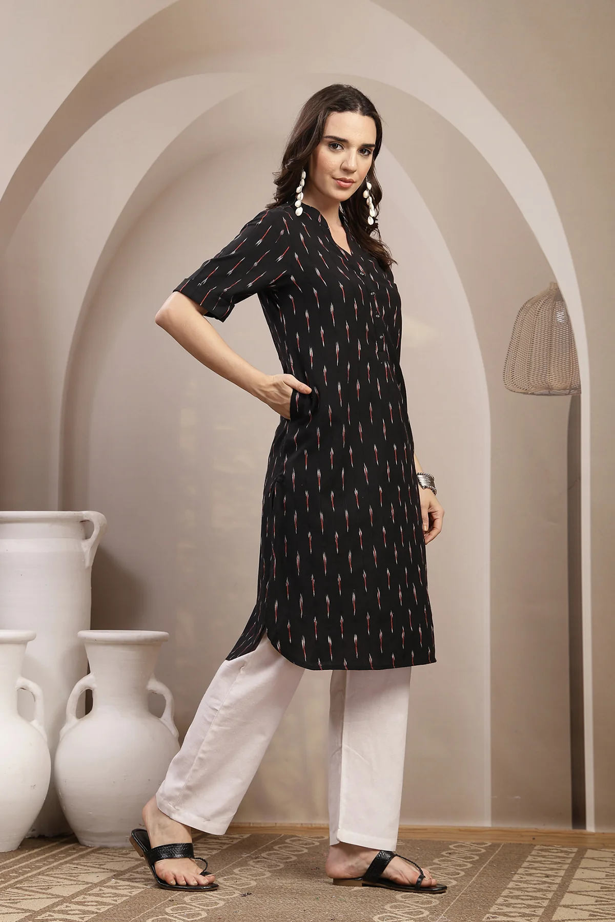 Ikat Zipless Maternity Kurta - Black - Image 8