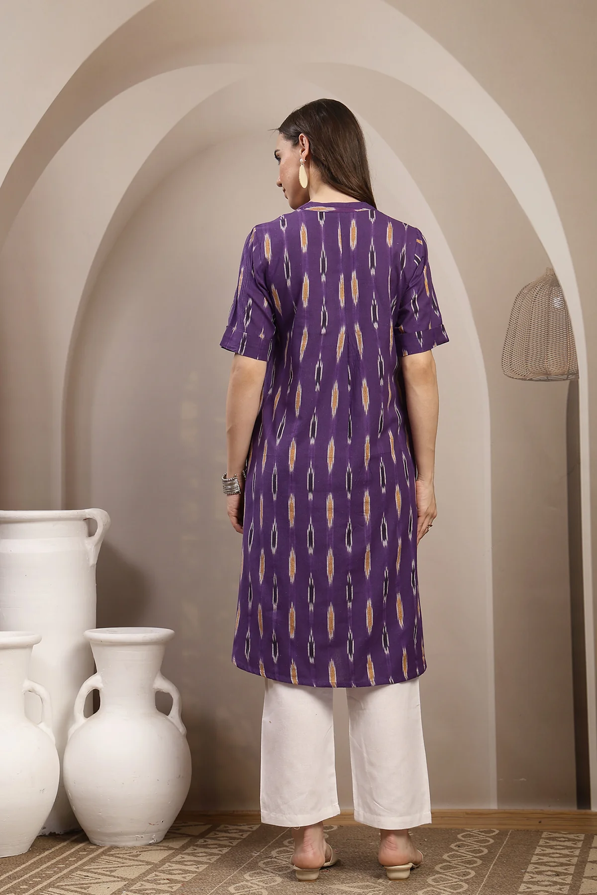 Ikat Zipless Maternity Kurta - Indigo Blue - Image 3