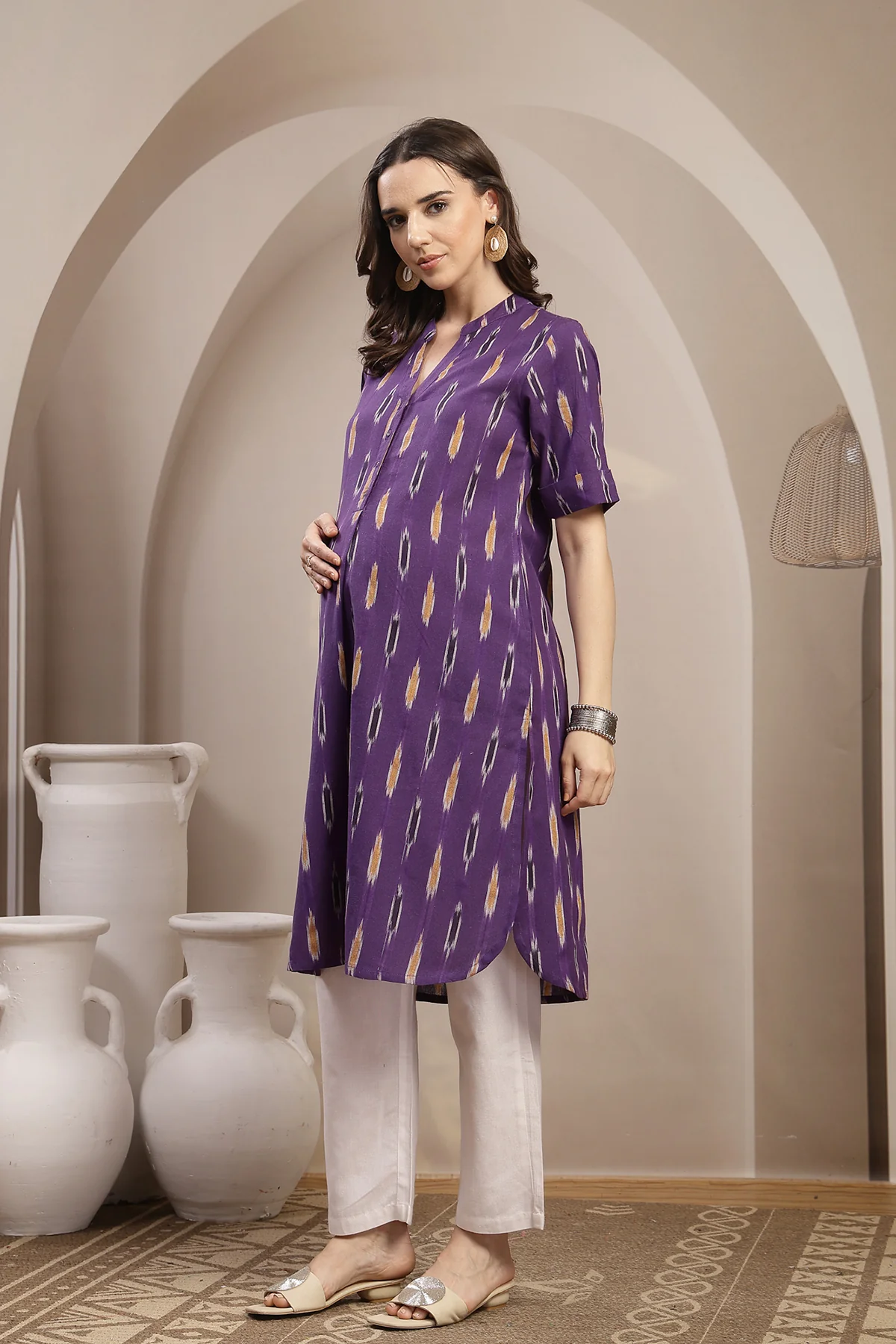 Ikat Zipless Maternity Kurta - Indigo Blue - Image 4