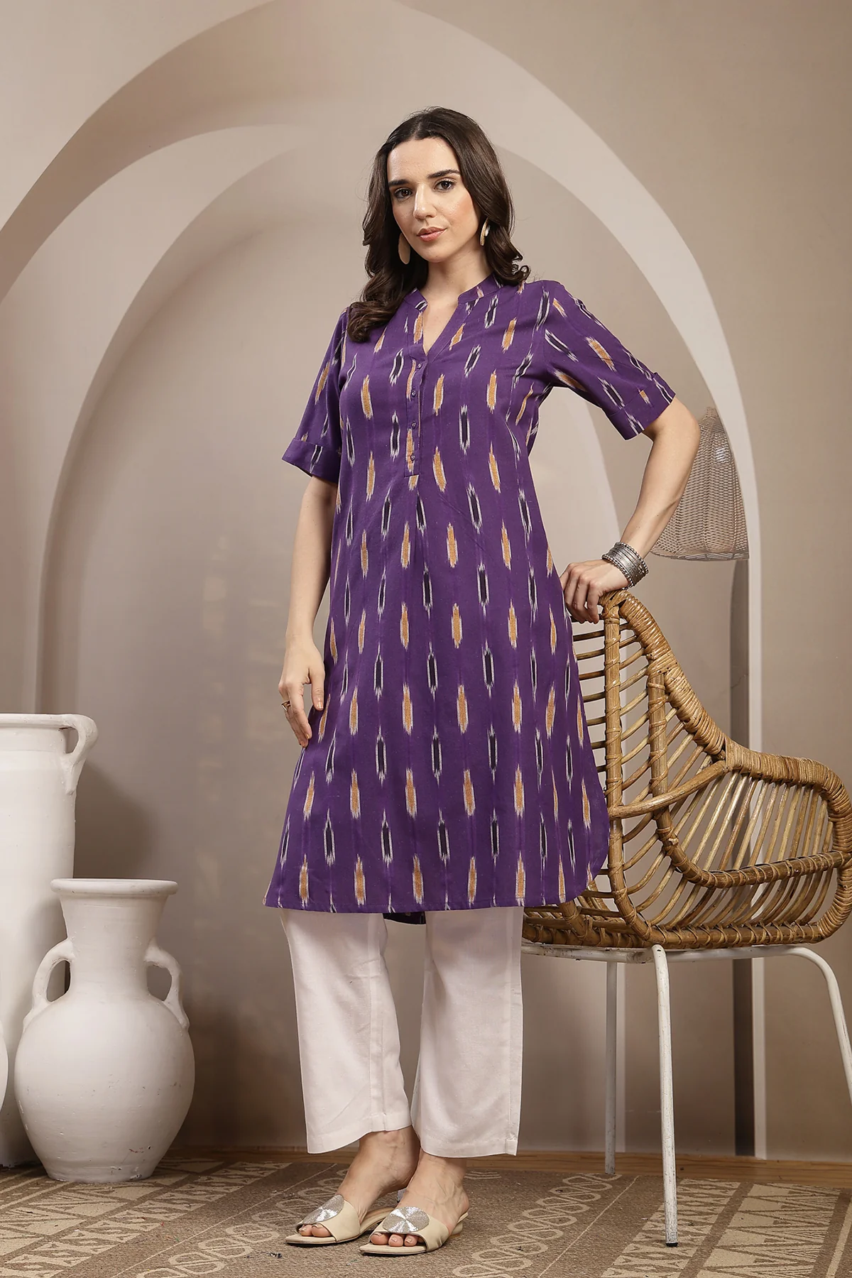 Ikat Zipless Maternity Kurta - Indigo Blue - Image 7