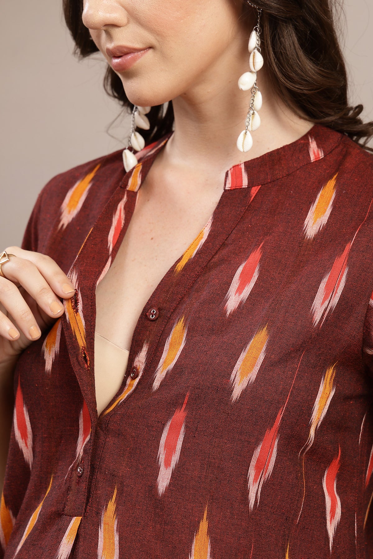 Ikat Zipless Maternity Kurta - Maroon - Image 2
