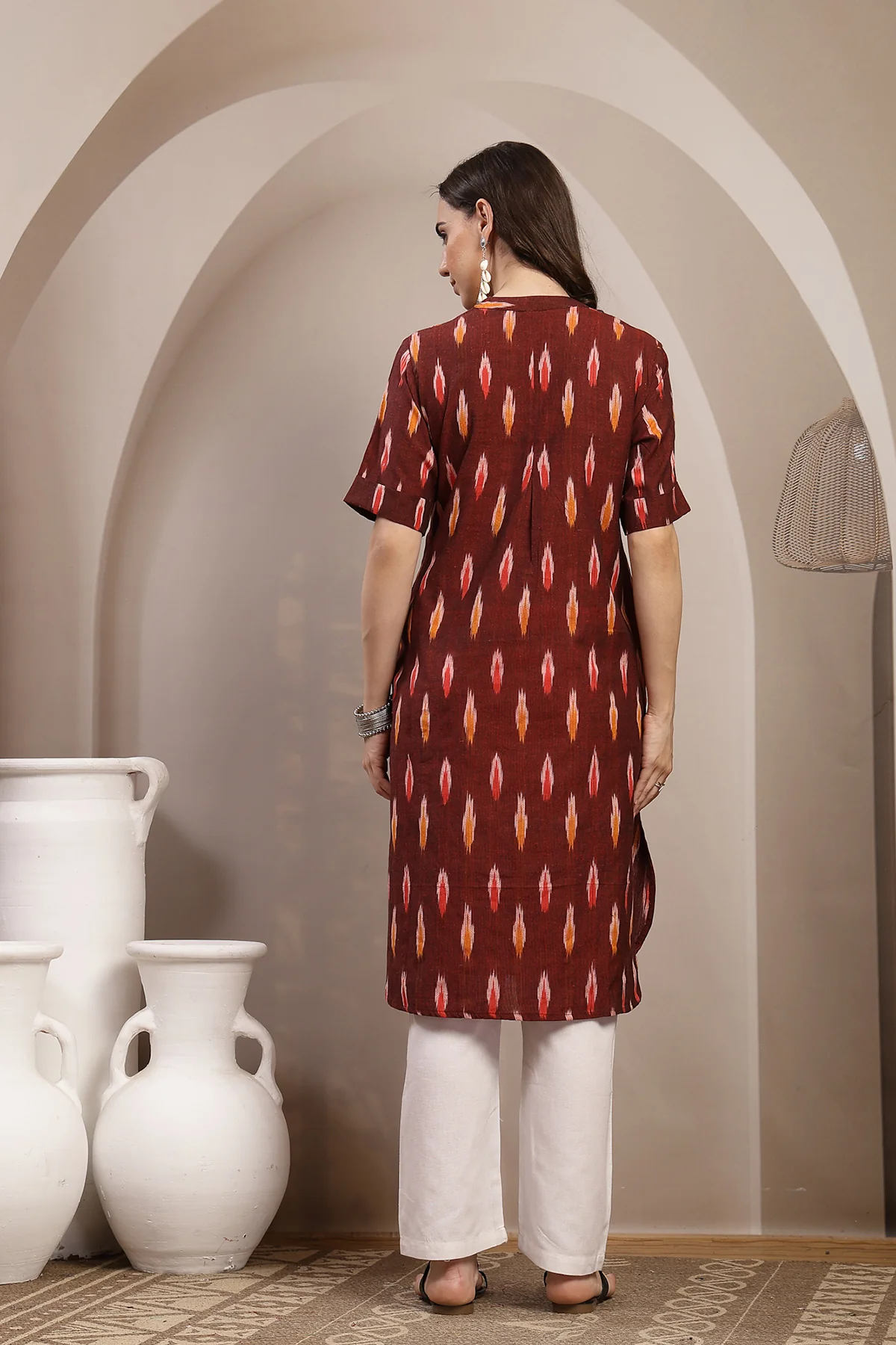 Ikat Zipless Maternity Kurta - Maroon - Image 3