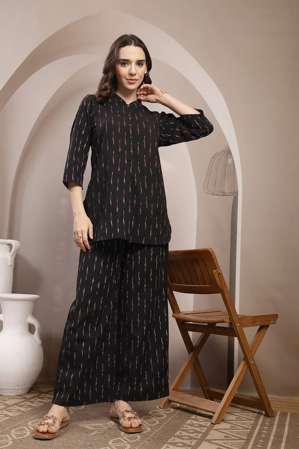 Ikat Zipless Maternity Kurta Set - Black - Image 7