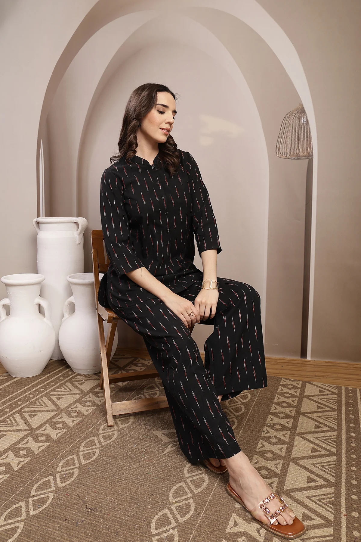 Ikat Zipless Maternity Kurta Set - Black - Image 9