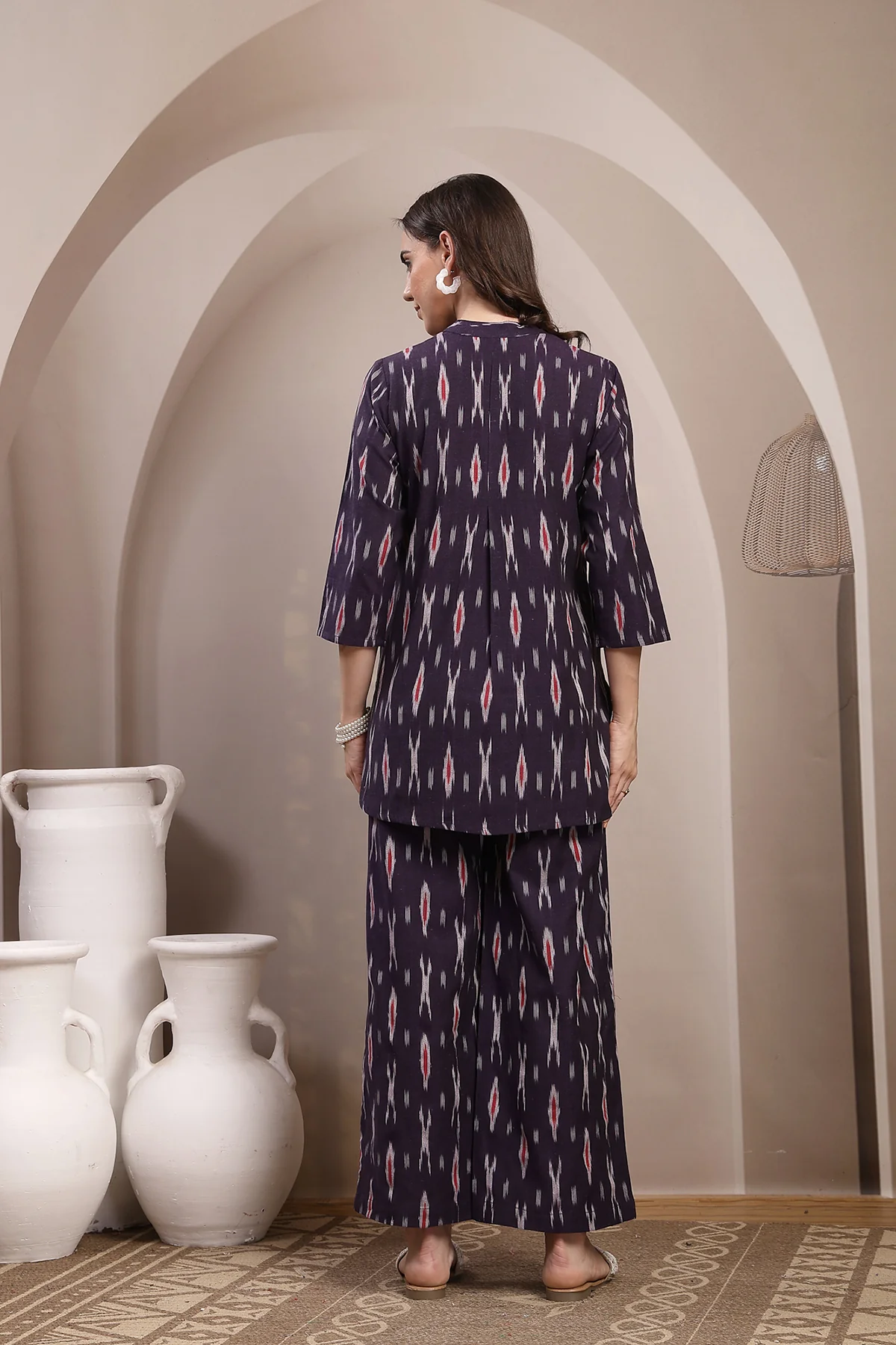 Ikat Zipless Maternity Kurta Set - Dark Purple - Image 3