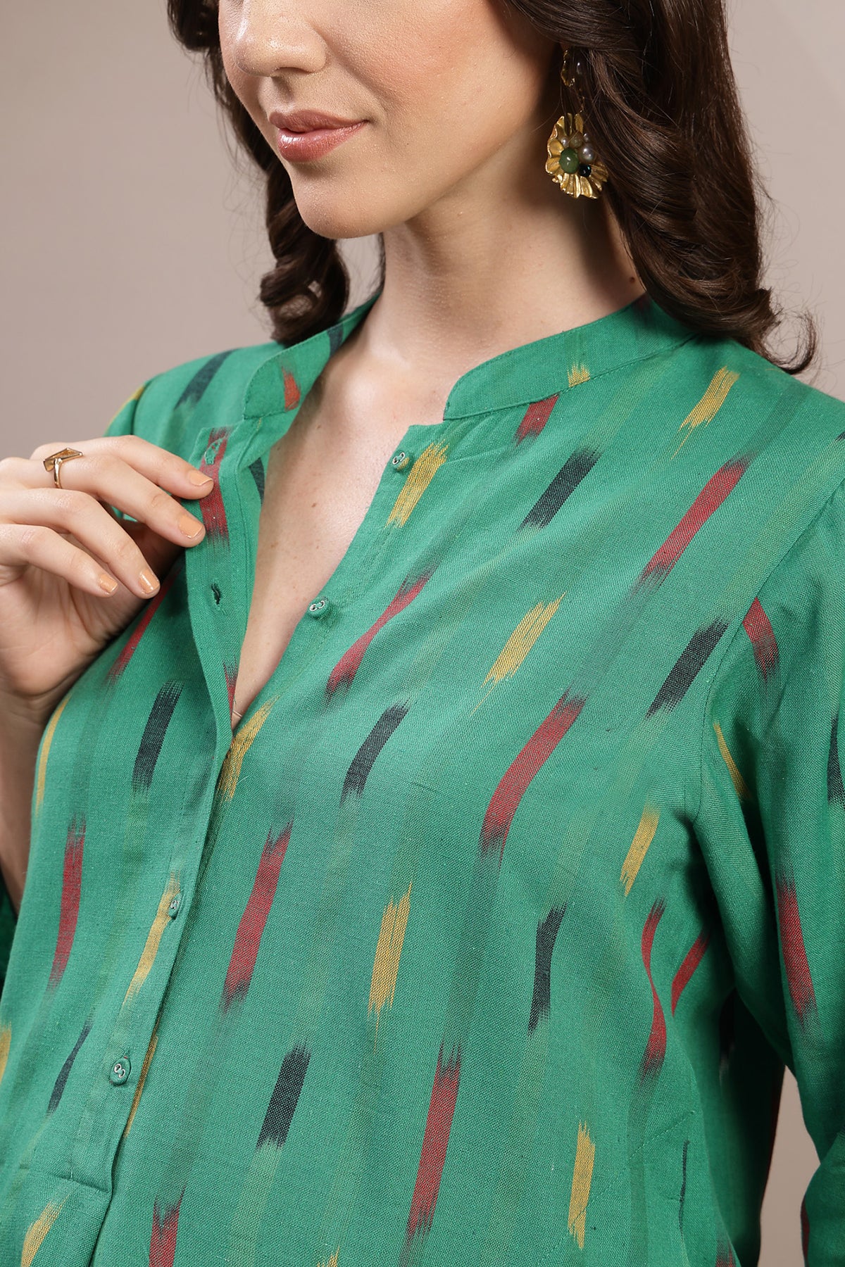 Ikat Zipless Maternity Kurta Set - Green - Image 2