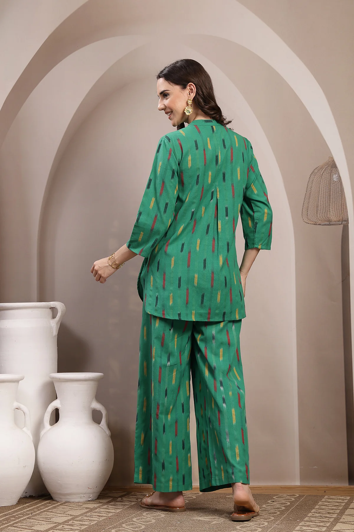 Ikat Zipless Maternity Kurta Set - Green - Image 3