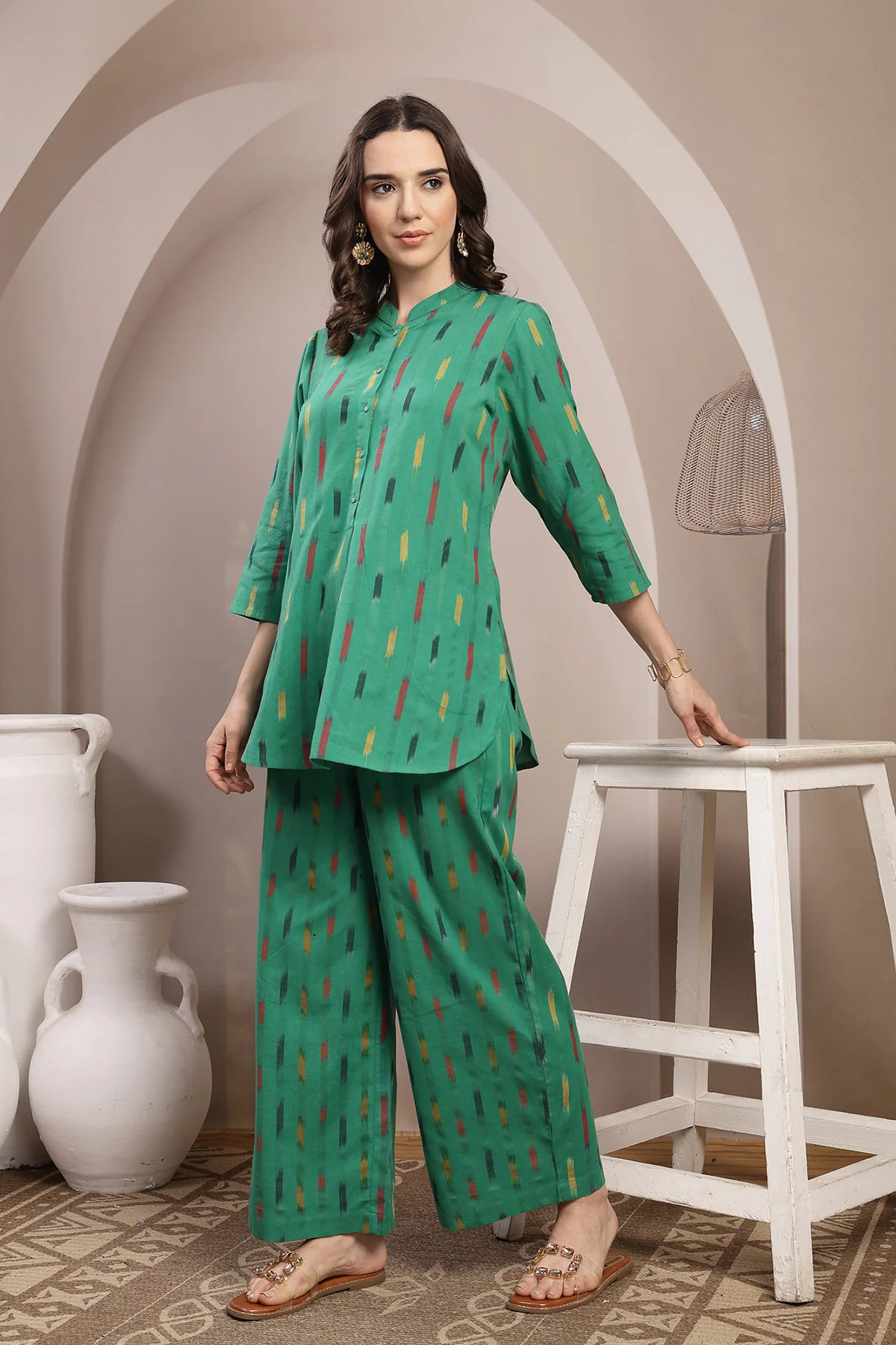 Ikat Zipless Maternity Kurta Set - Green - Image 6