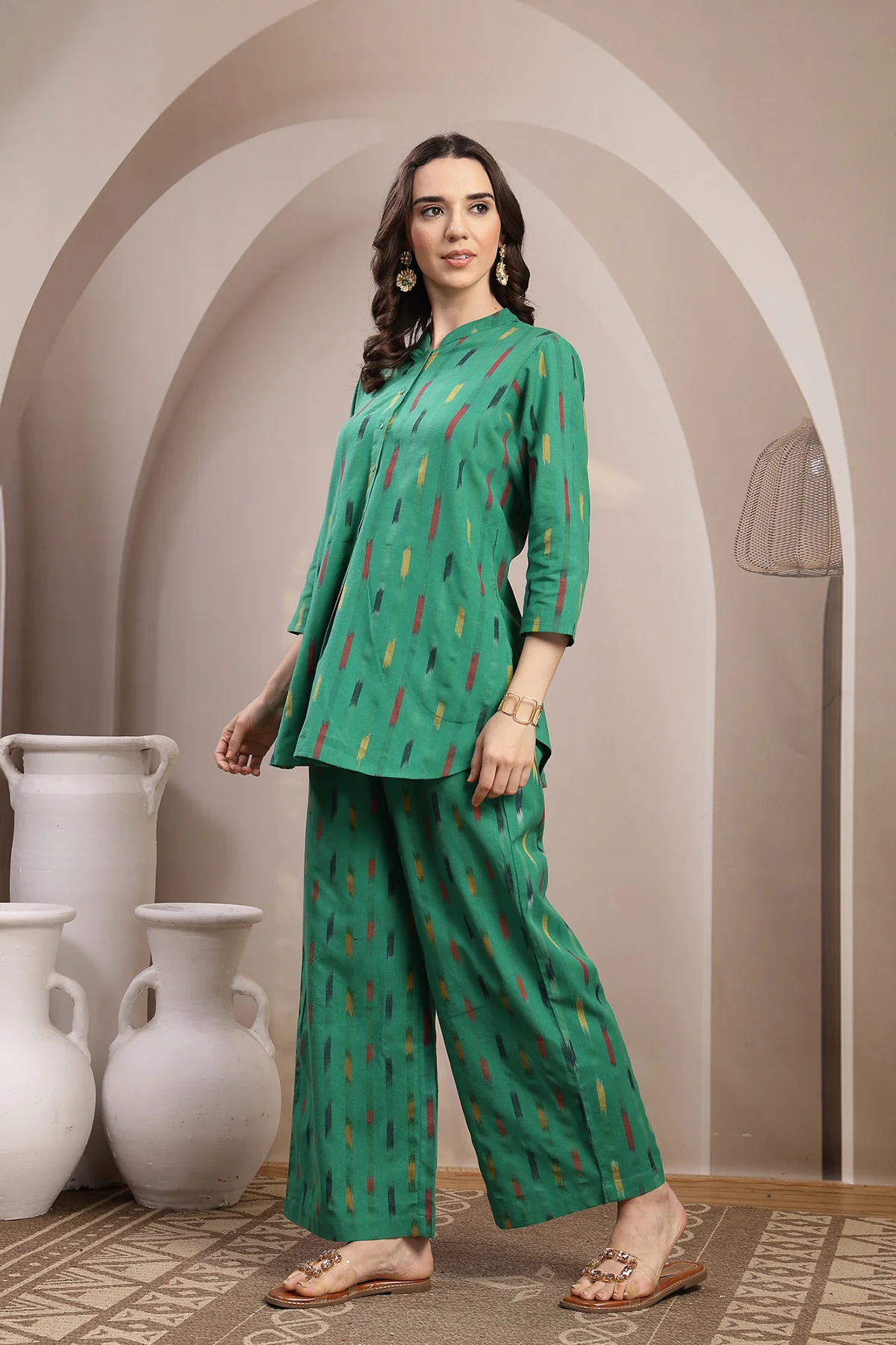 Ikat Zipless Maternity Kurta Set - Green - Image 8